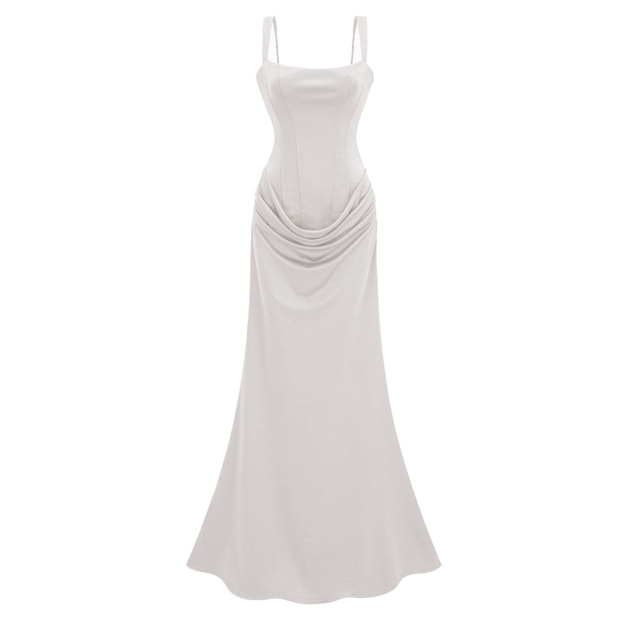 Paulette White Ruched Corset Maxi Dress