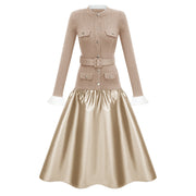 Fern Gold Satin Panel Knit Midi Dress (Final Sale-US Only)