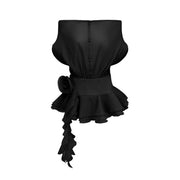 Amélie Black Floral Appliqué Flounced Mini Dress (Final Sale-US Only)
