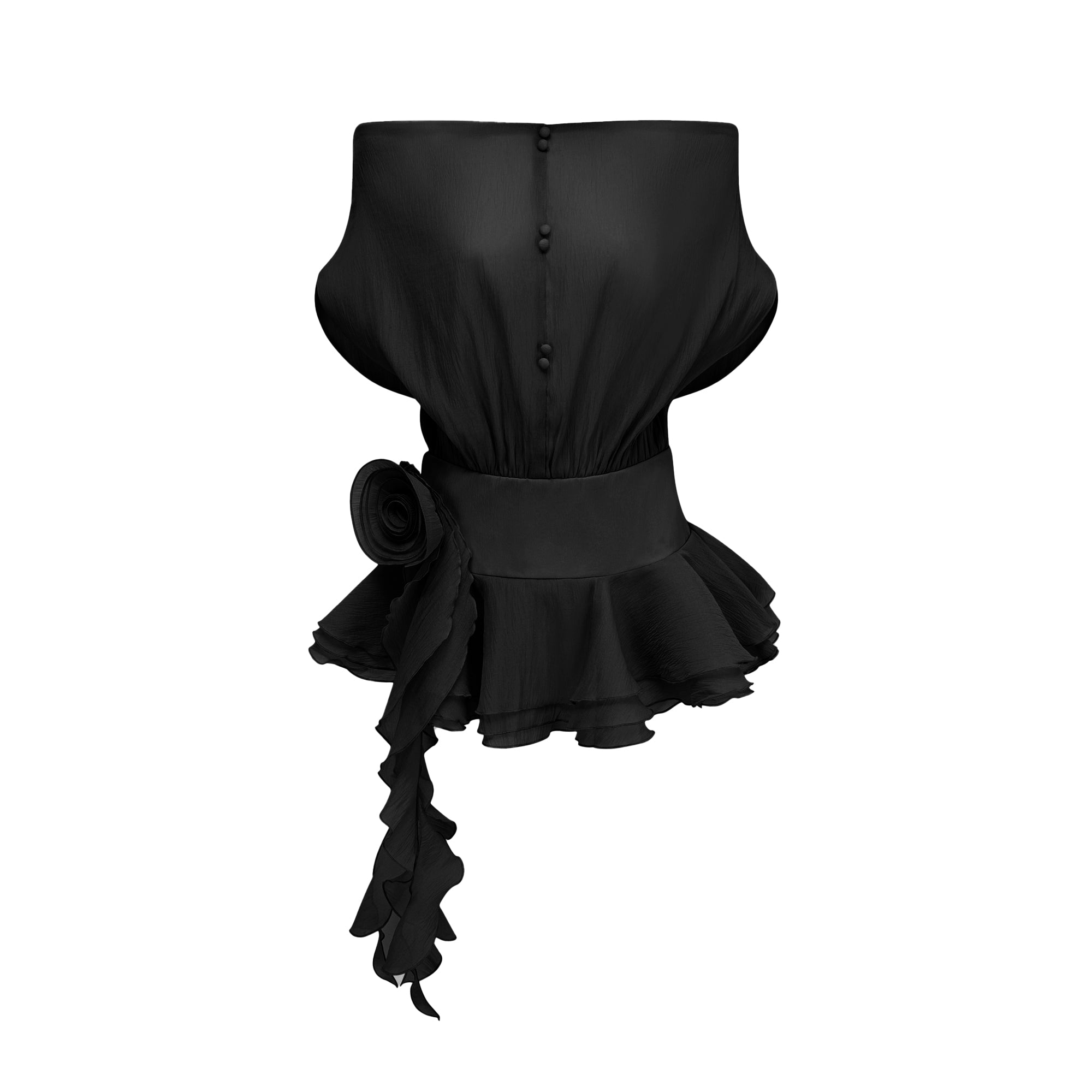 Amélie Black Floral Appliqué Flounced Mini Dress (Final Sale-US Only)