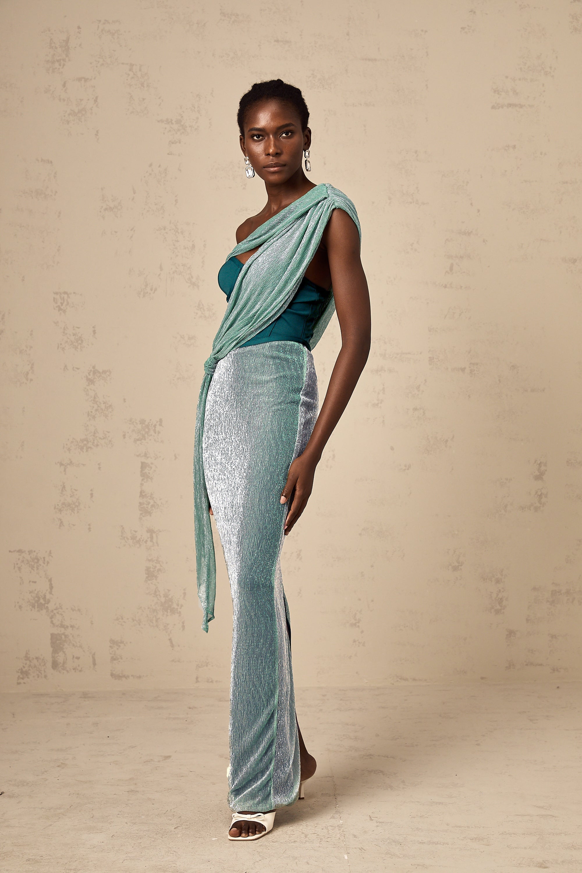Delphine green ribbon-design corset maxi dress (Final Sale-US Only)