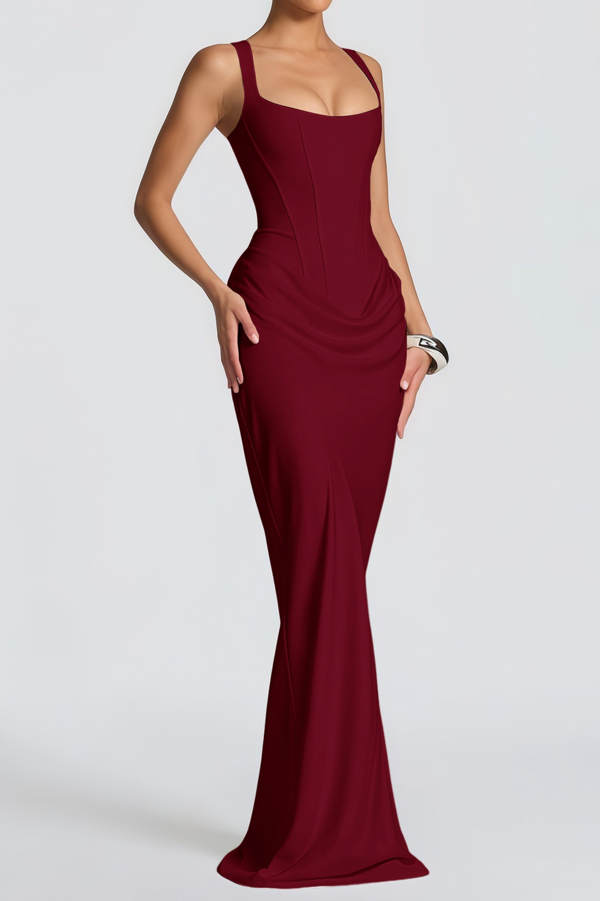 Paulette Red Ruched Corset Maxi Dress (Final Sale-US Only)