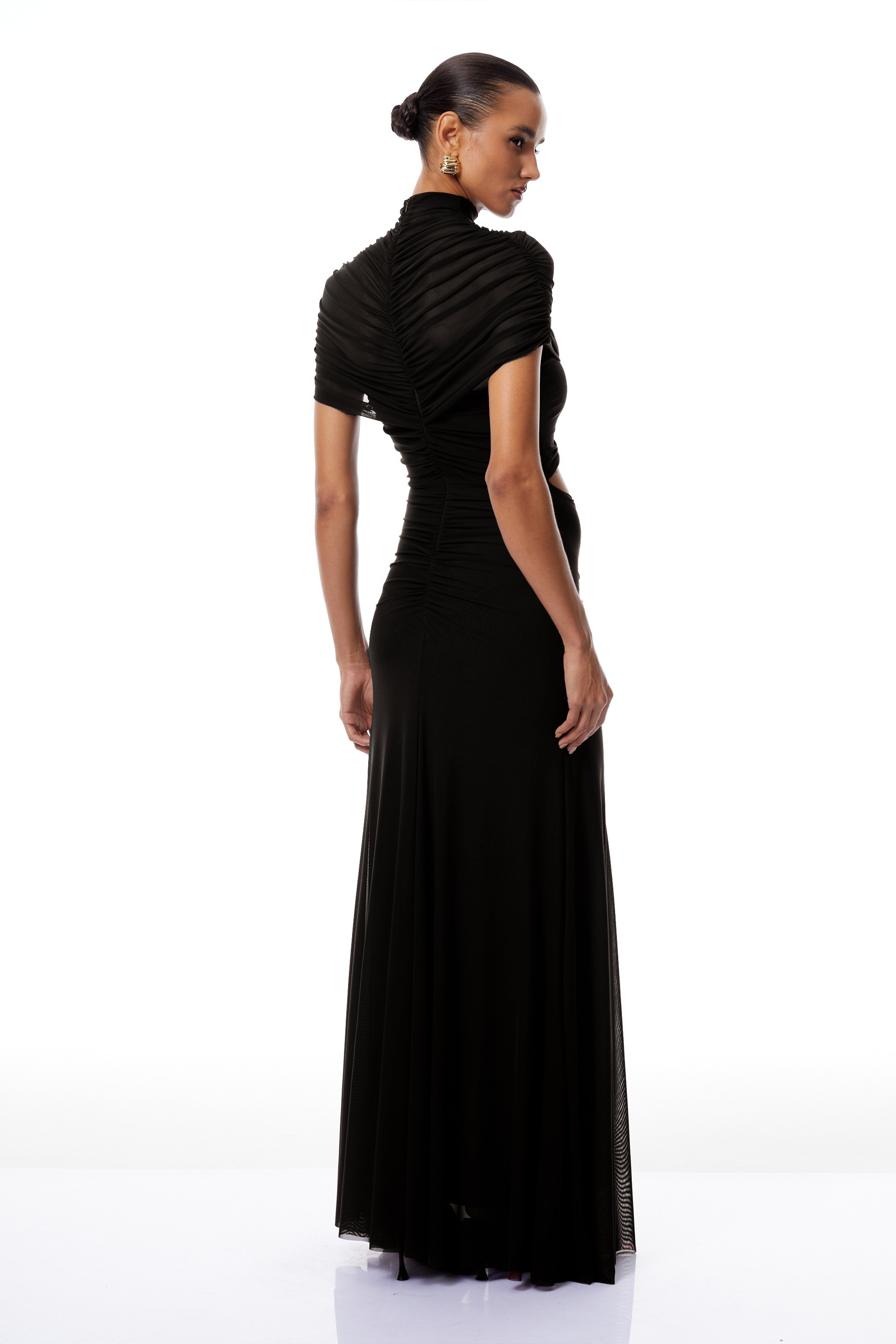Bruna Cut-Out Ruched Mesh Maxi Dress (Final Sale)
