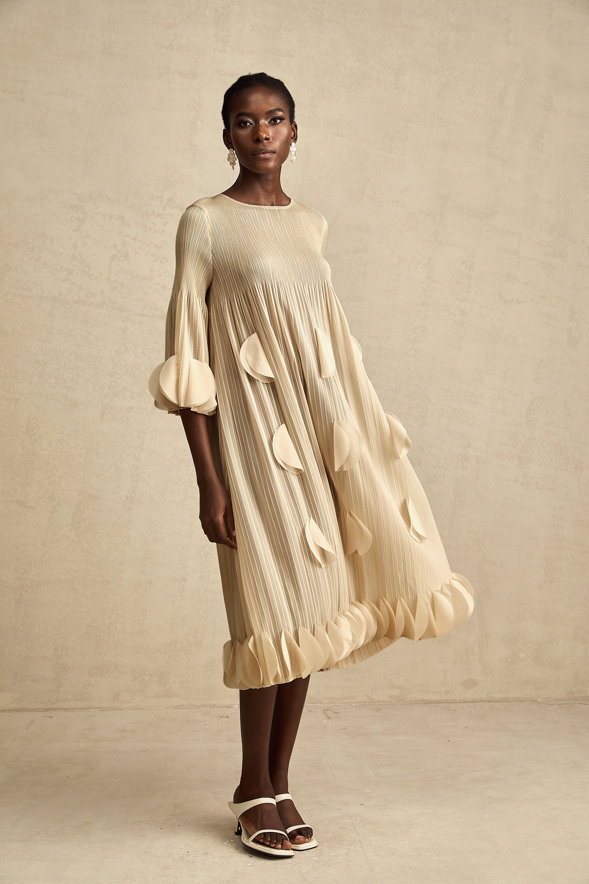 Alizée 3d-petal pleated midi dress (Final Sale)