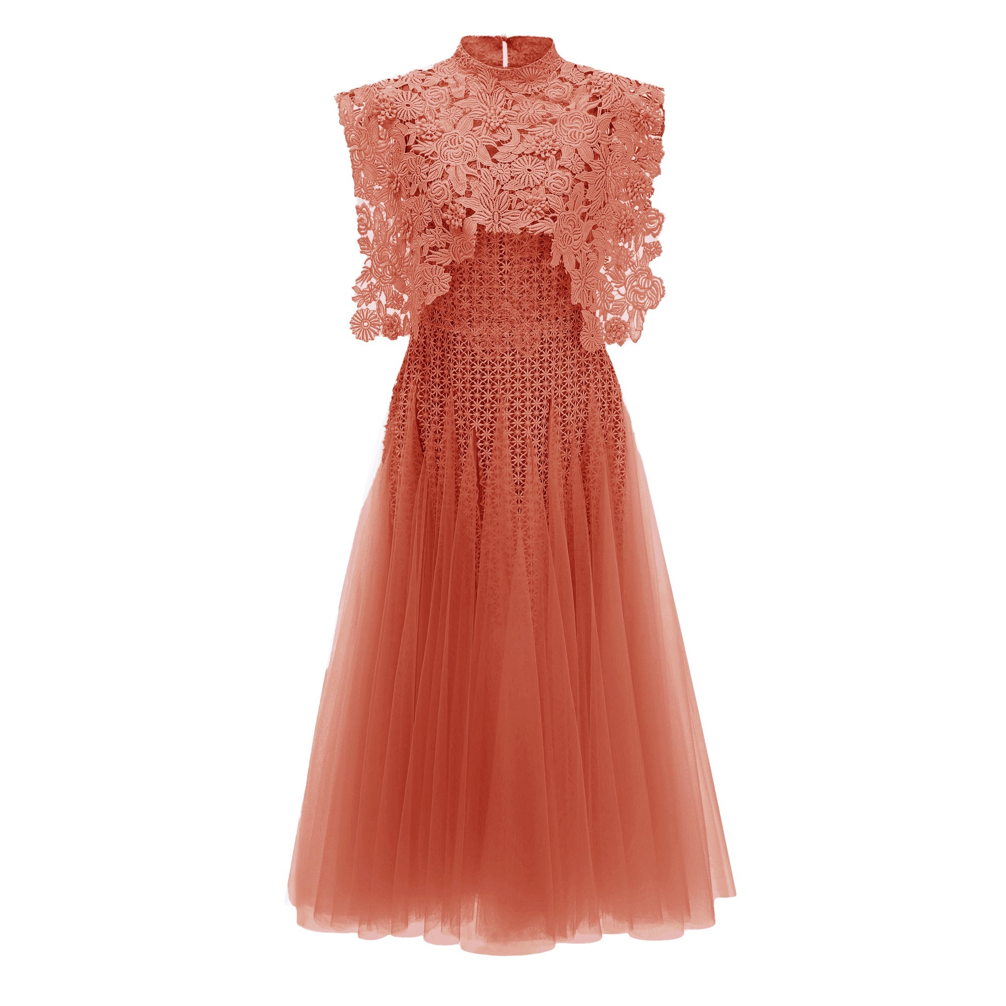 Margaret Orange Floral Crochet Midi Dress