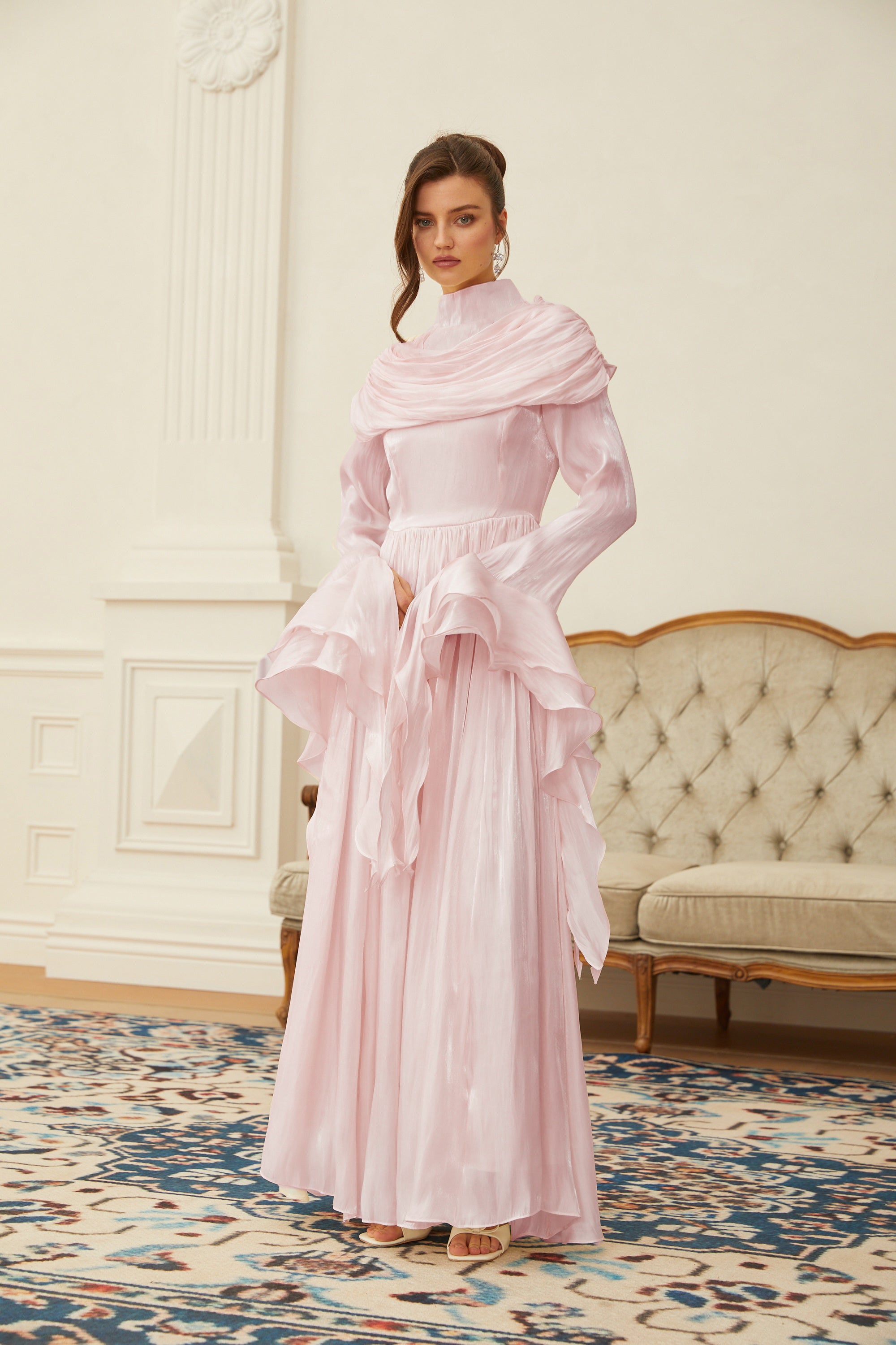Danuta Pink Ruched Pleated Maxi Dress (Final Sale-US Only)
