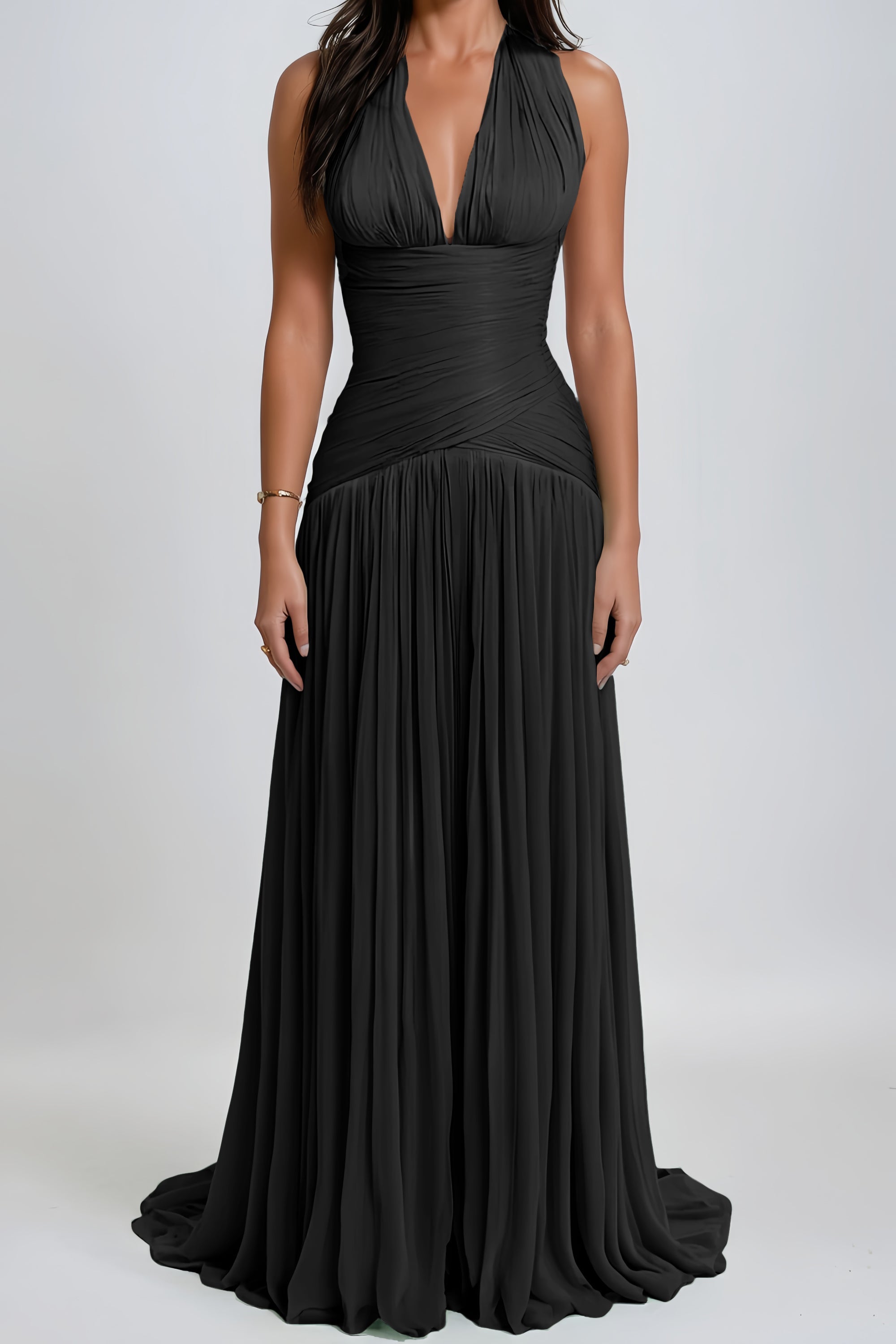 Uranie Black Gathered Maxi Dress