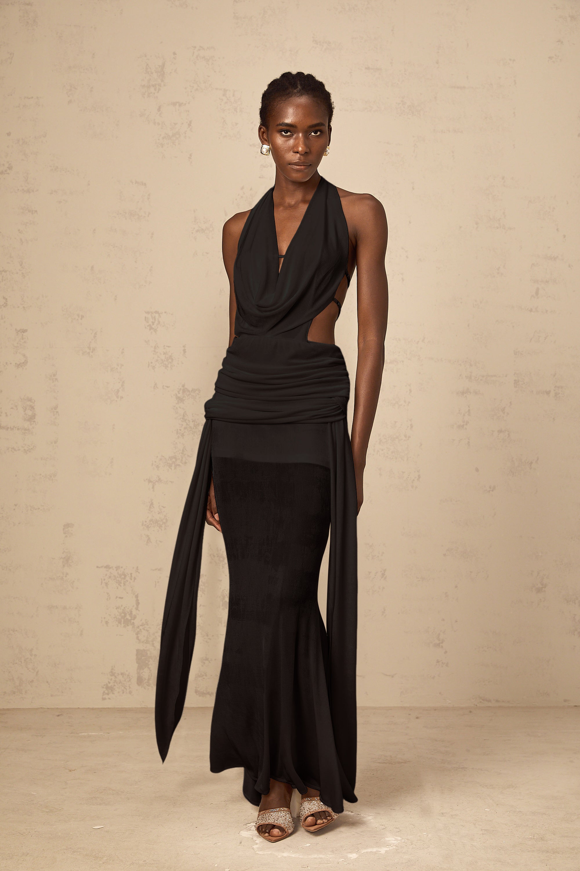 Déotille halterneck backless maxi dress in Black (Final Sale-US Only)