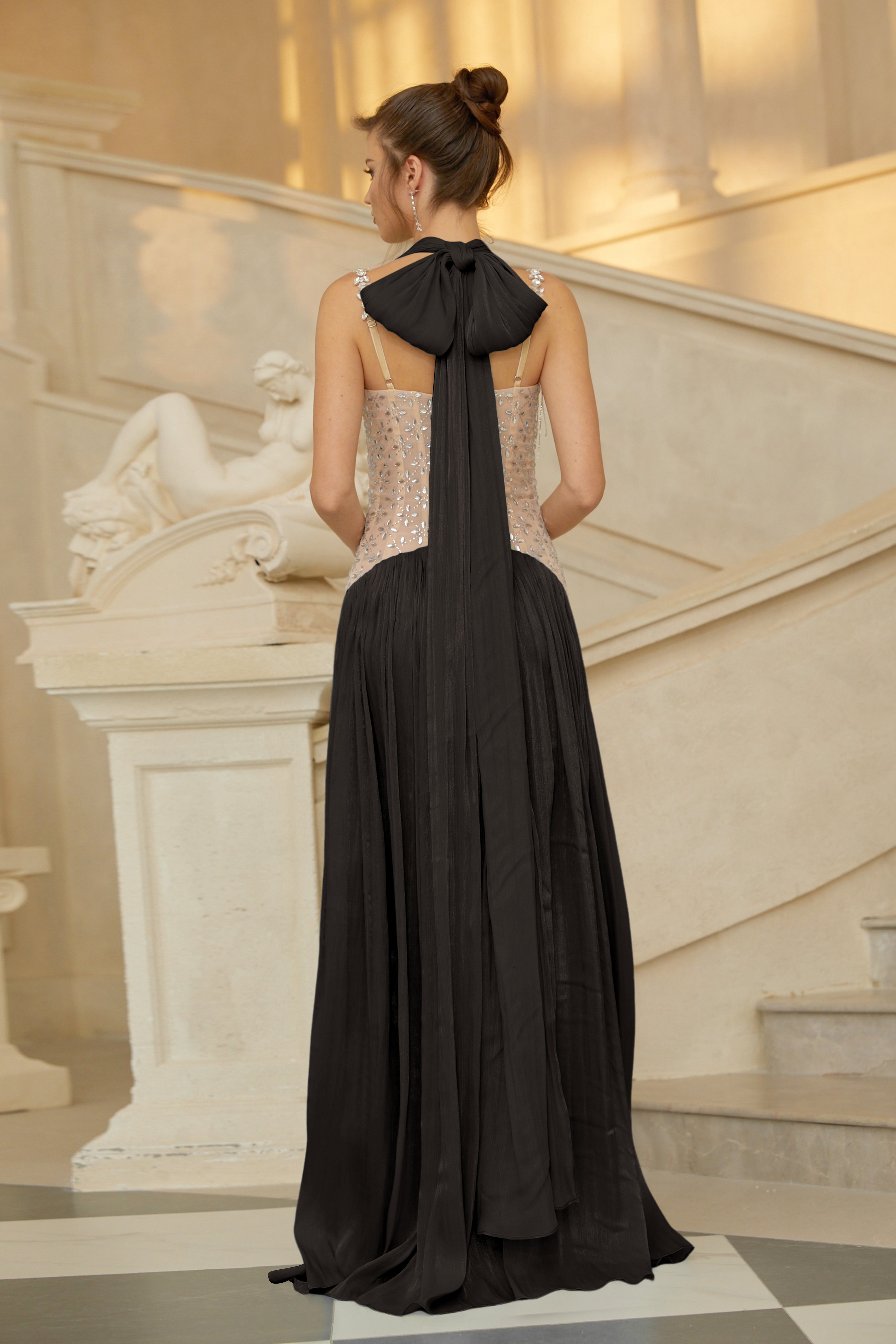 Gwenaëlle Black Rhinestone Panel Maxi Dress (Final Sale-US Only)