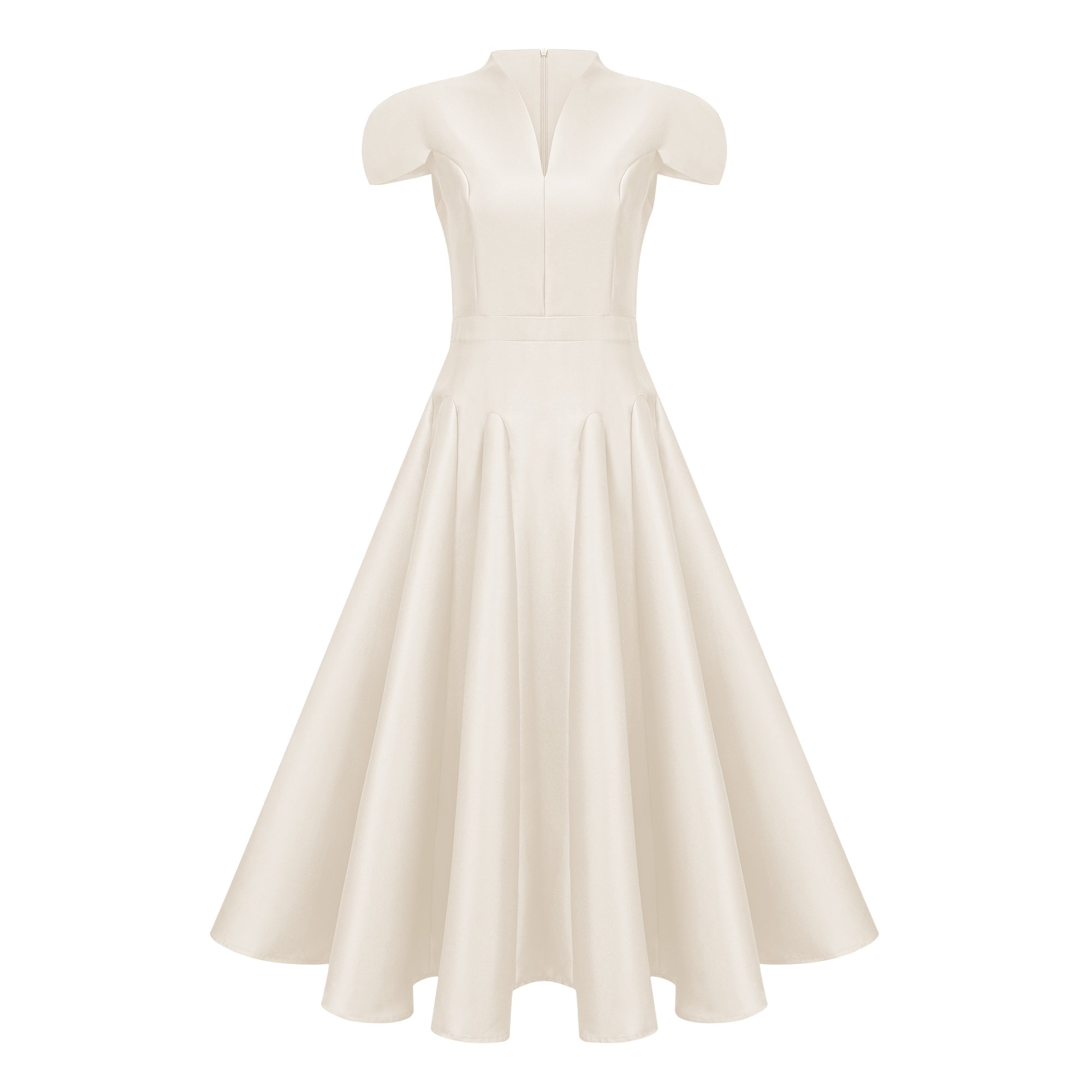Aventin White Godet Design Midi Dress (Final Sale-US Only)