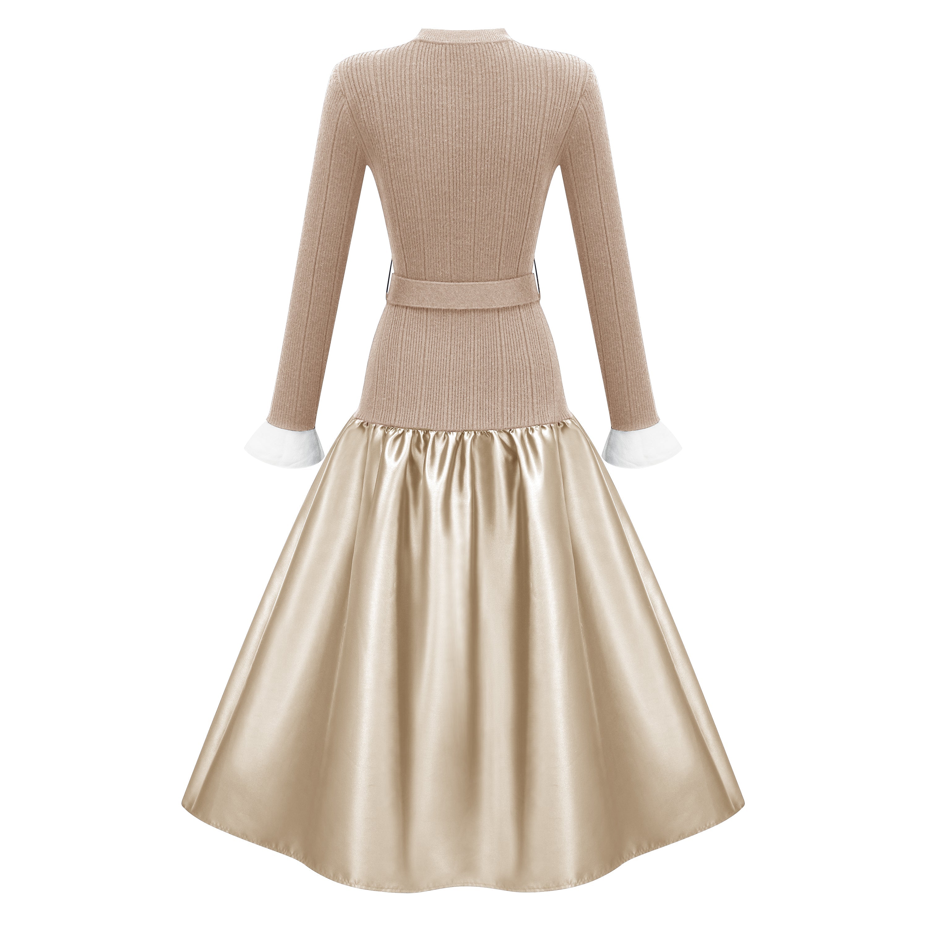 Fern Gold Satin Panel Knit Midi Dress