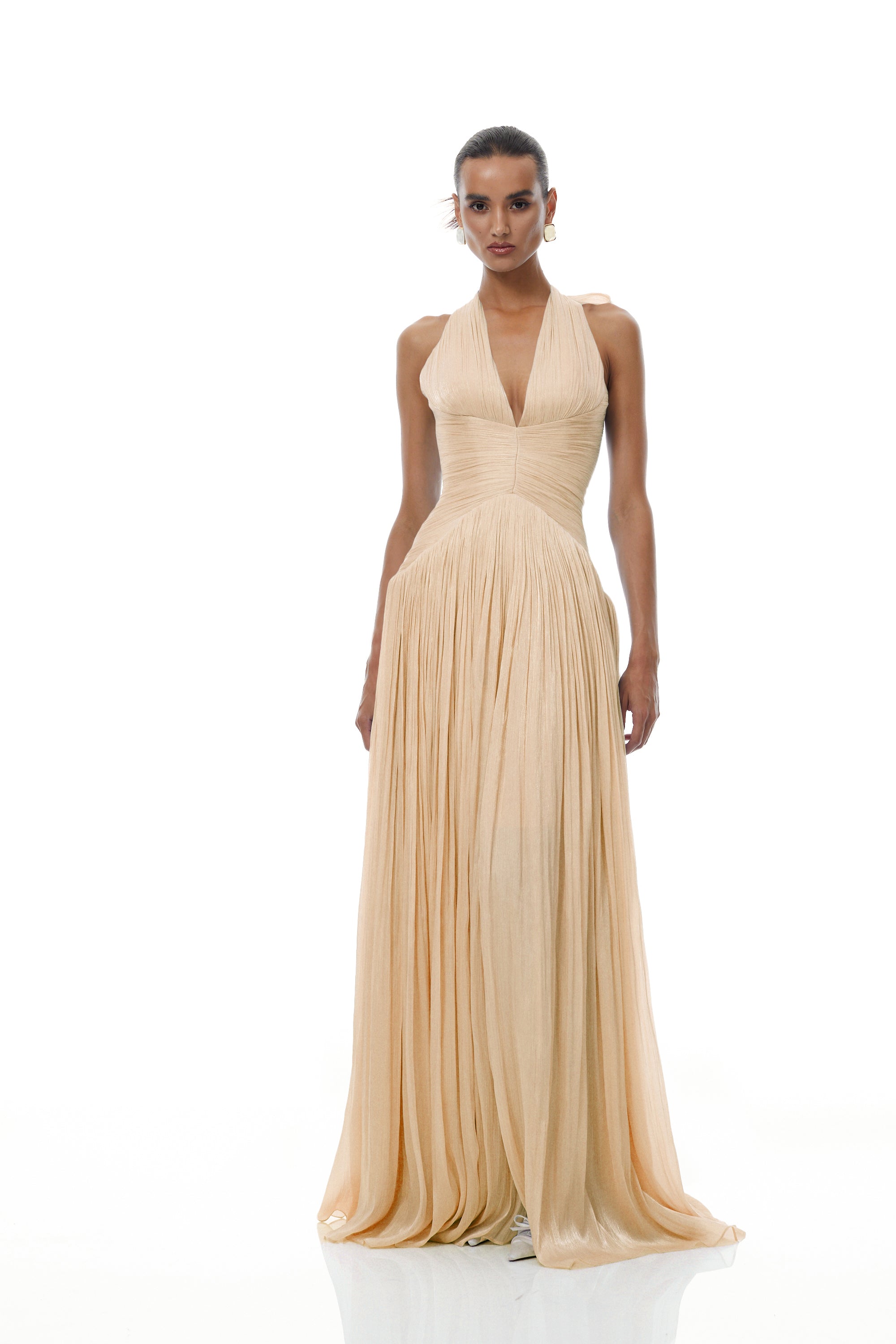 Térébenthine Neutral Glossy Gathered Maxi Dress