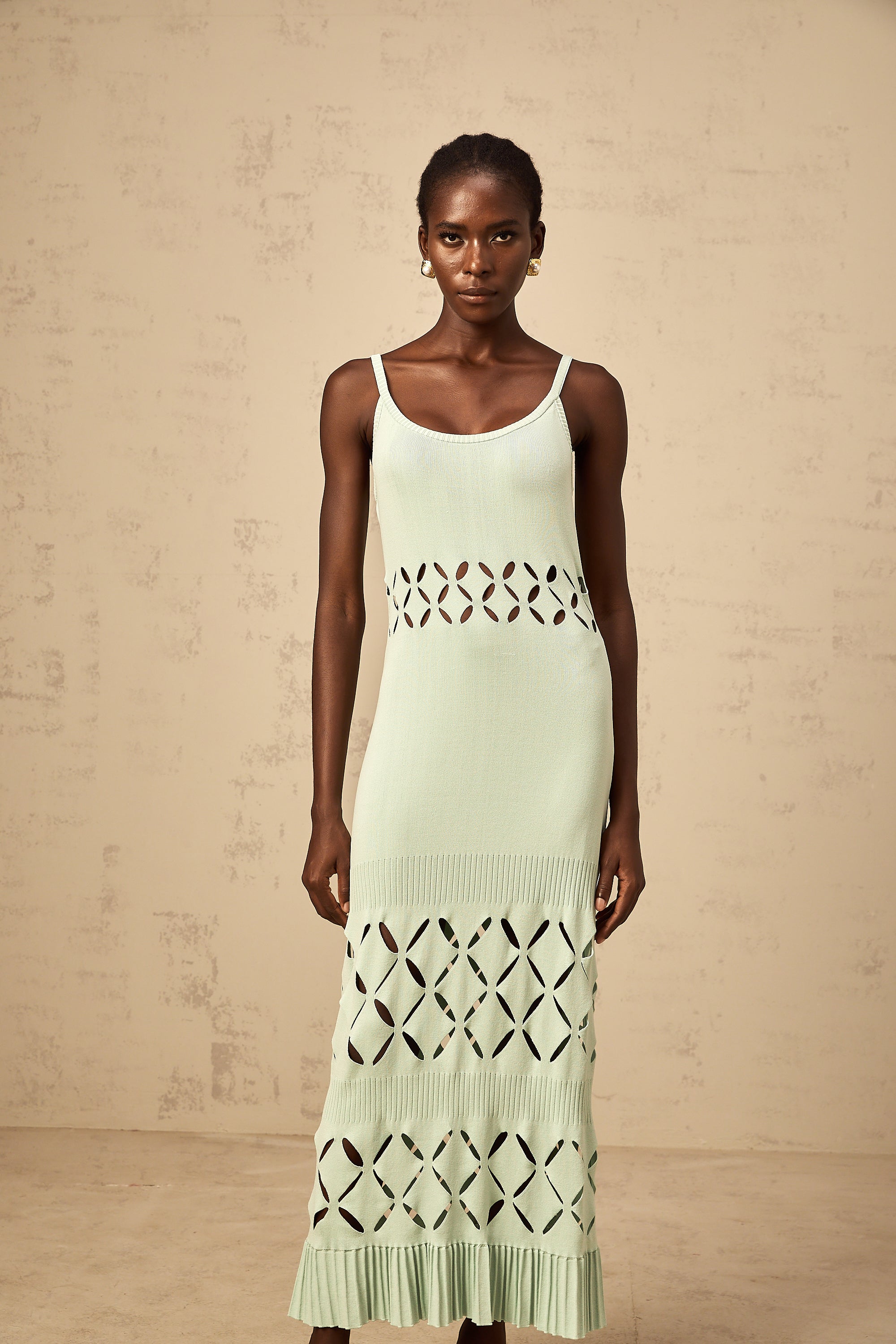 Léonore green cut-out knitted maxi dress