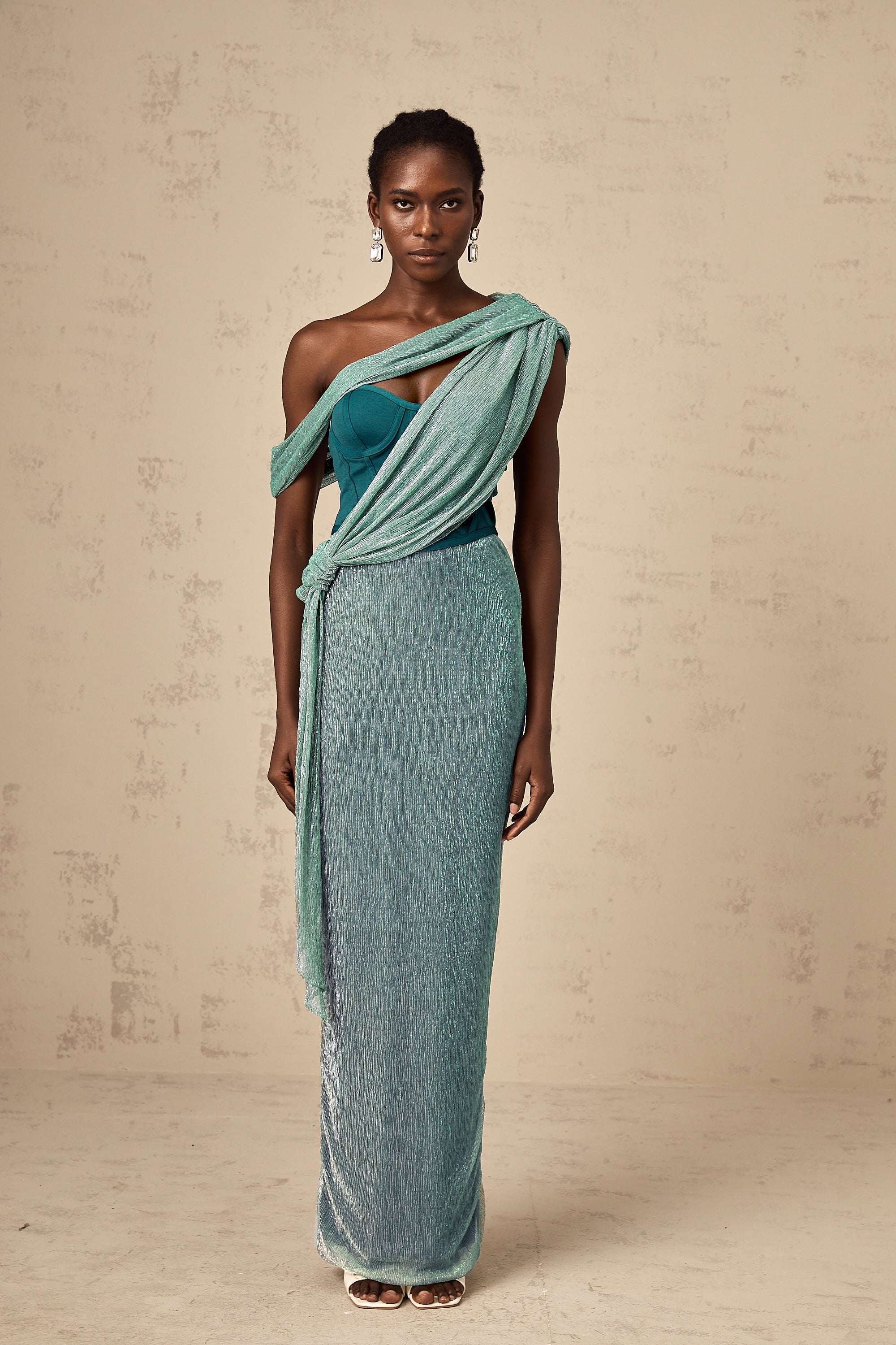 Delphine green ribbon-design corset maxi dress (Final Sale-US Only)