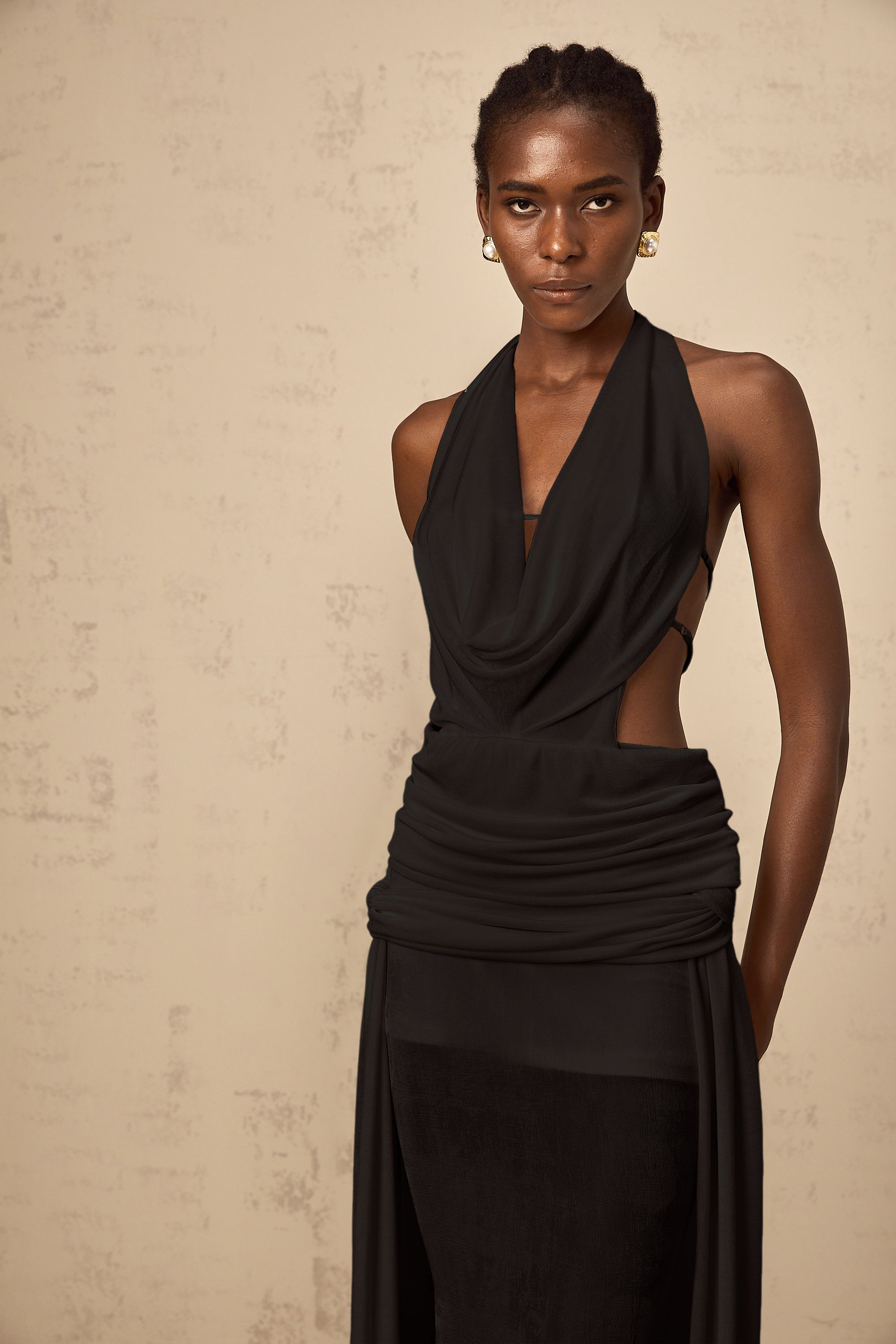 Déotille halterneck backless maxi dress in Black (Final Sale-US Only)