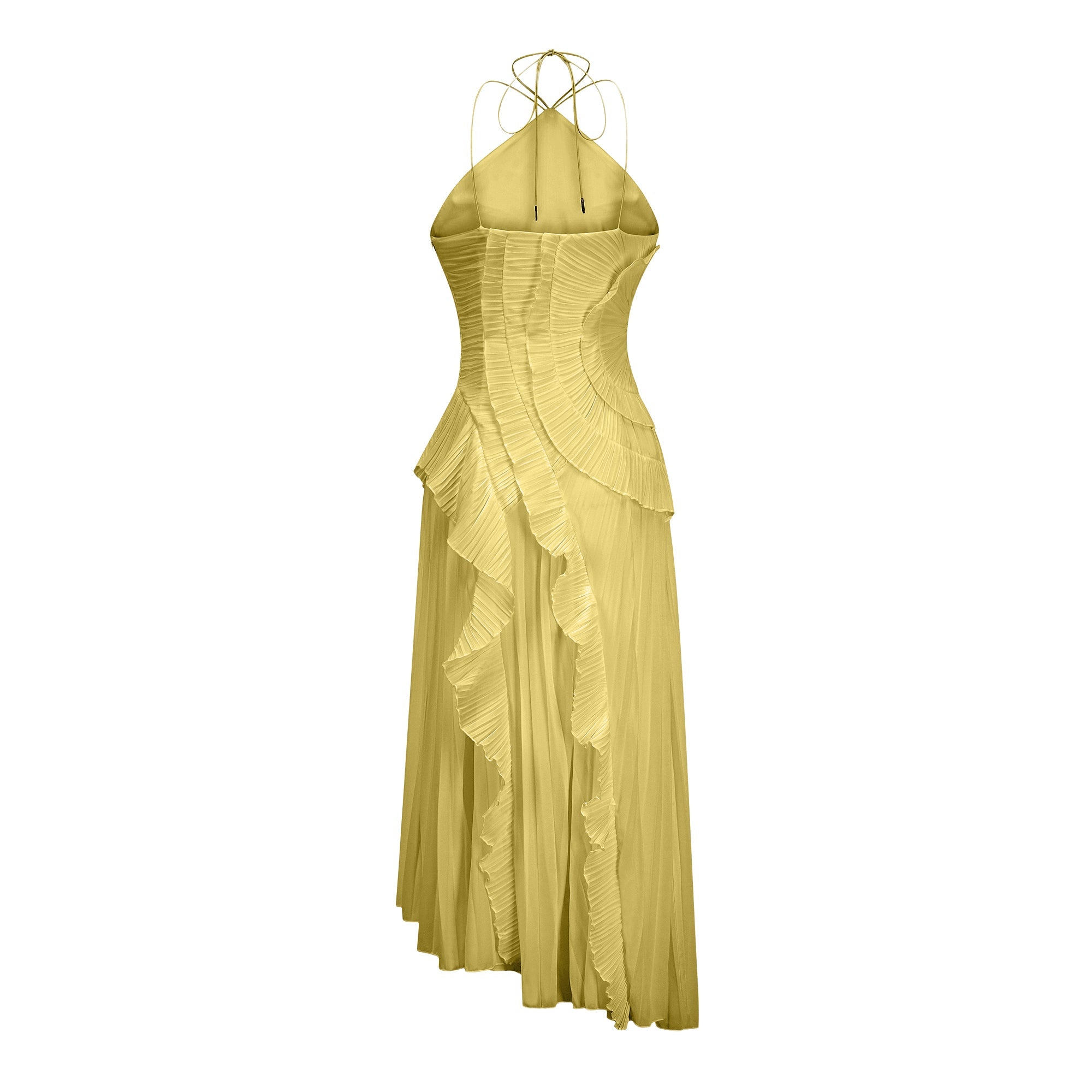 Doux Yellow Ruffled Trim Pleated Midi Dress (Final Sale-US Only)