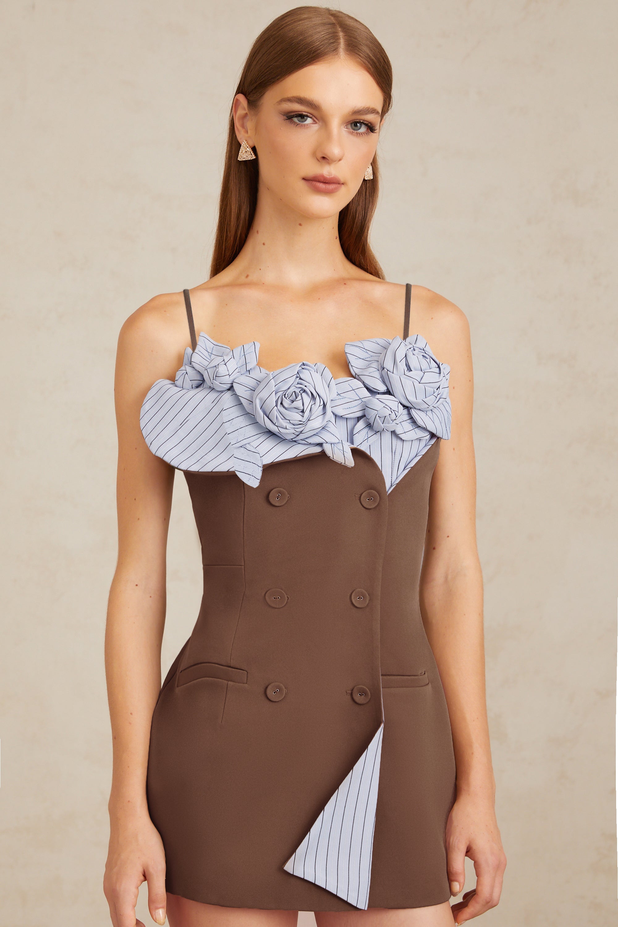 Johanna Brown Floral Panelled Mini Dress (Final Sale-US Only)