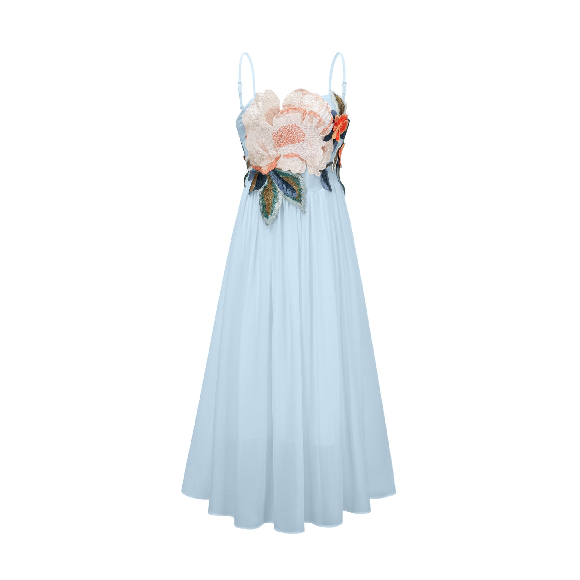Josette floral-embroidered shirred maxi dress in Blue (Final Sale-US Only)