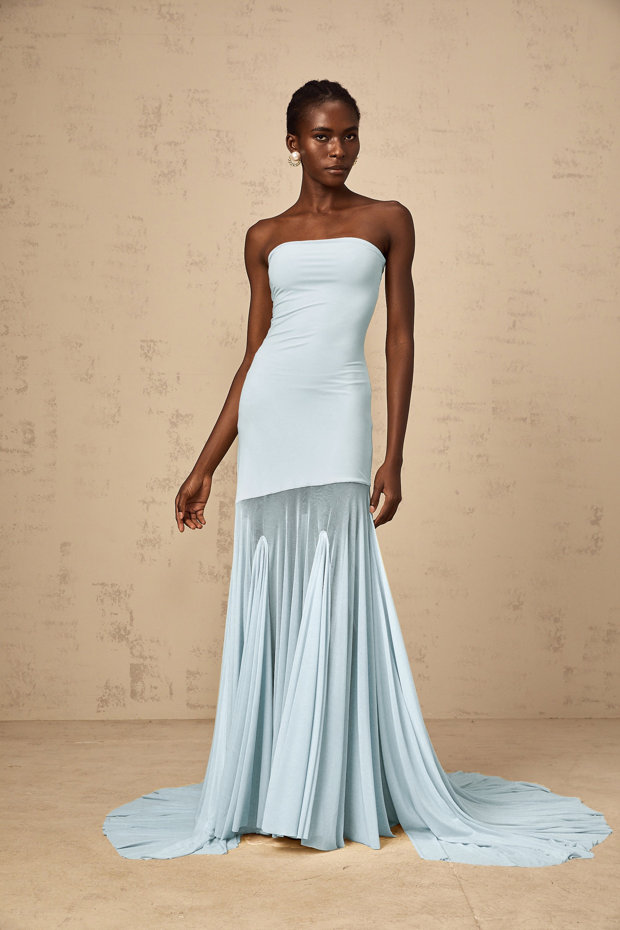 Josiane Blue Off-shoulder Sheer Tulle Maxi Dress (Final Sale-US Only)