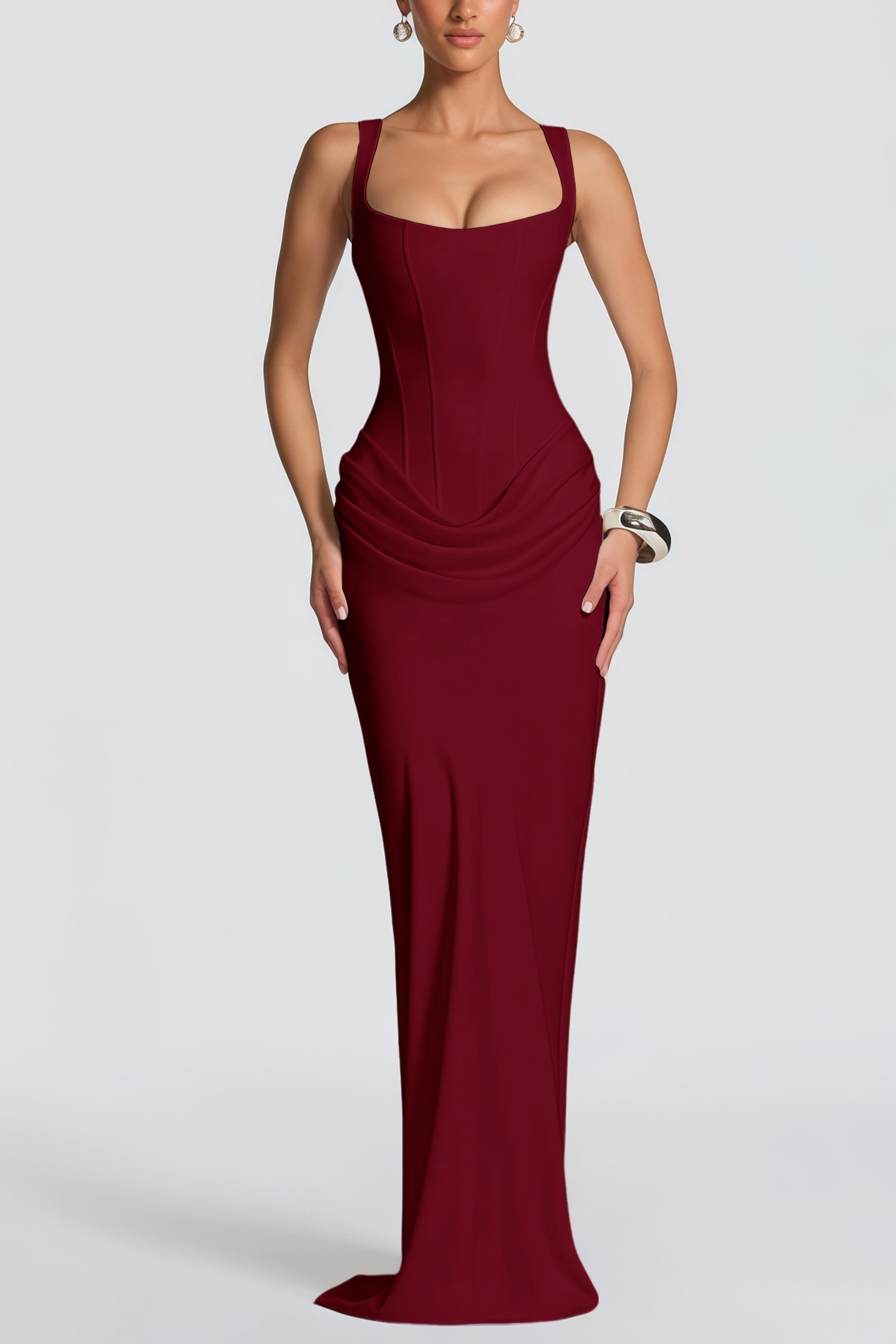 Paulette Red Ruched Corset Maxi Dress (Final Sale-US Only)