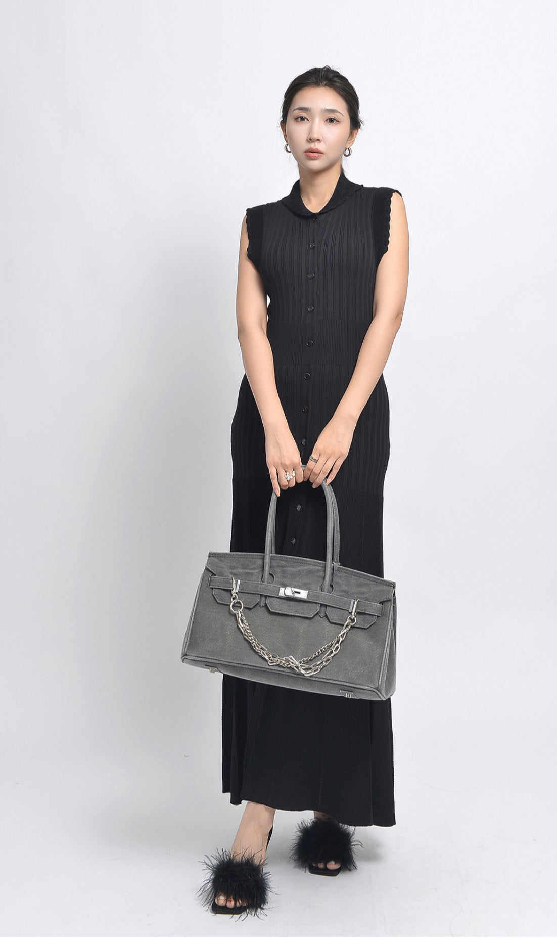 SANDRO Ribbed Maxi / midi dress - Black