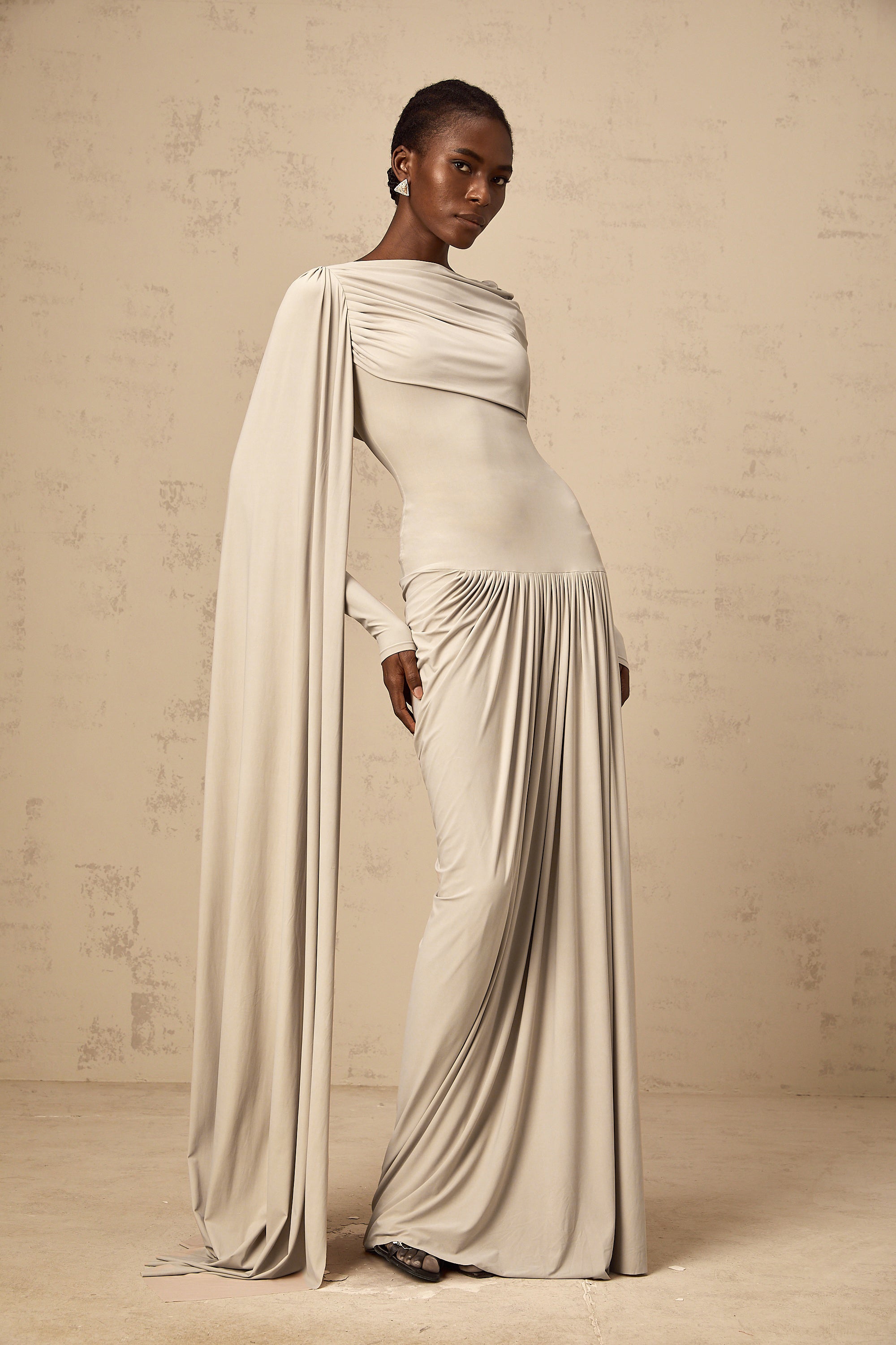 Gaëlle Neutrals Ribbon-design Draped Maxi Dress (Final Sale)