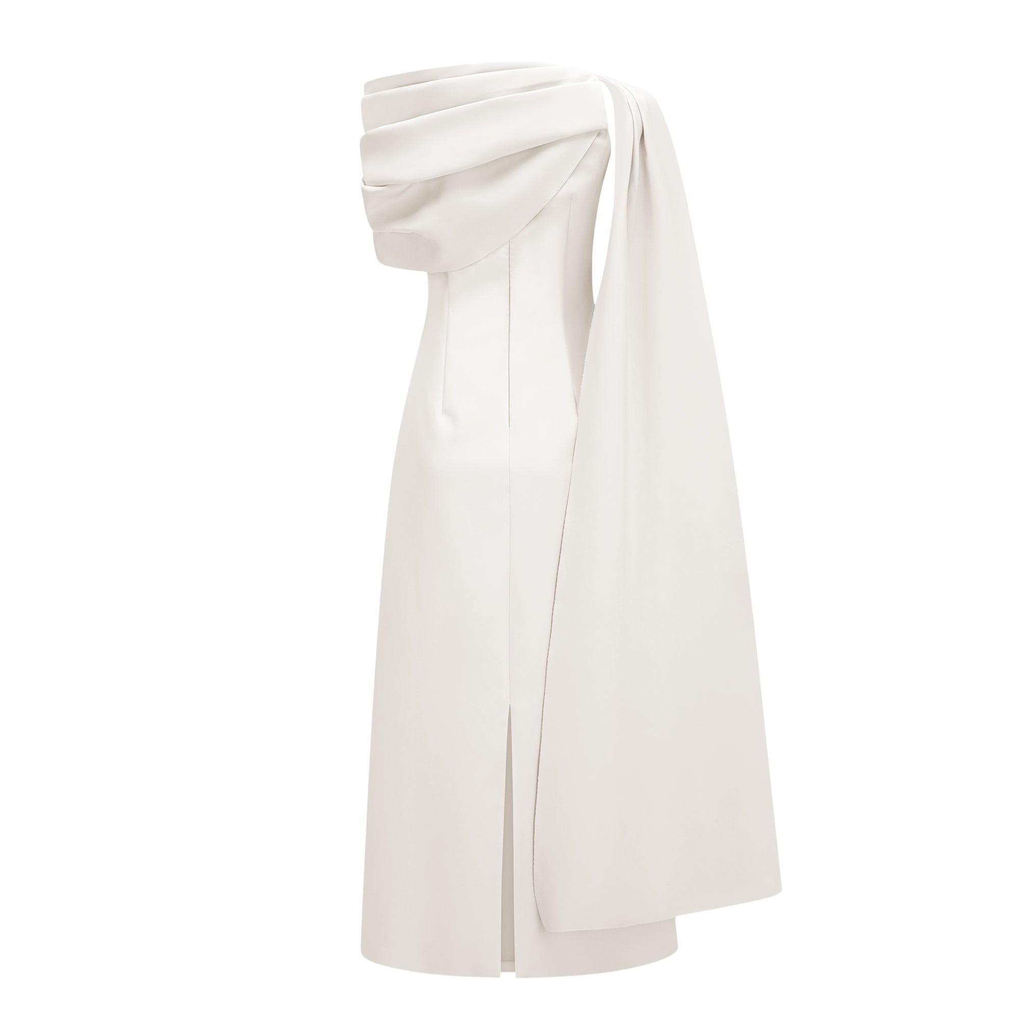 Annabelle White Cape-Design Ribbon Maxi Dress