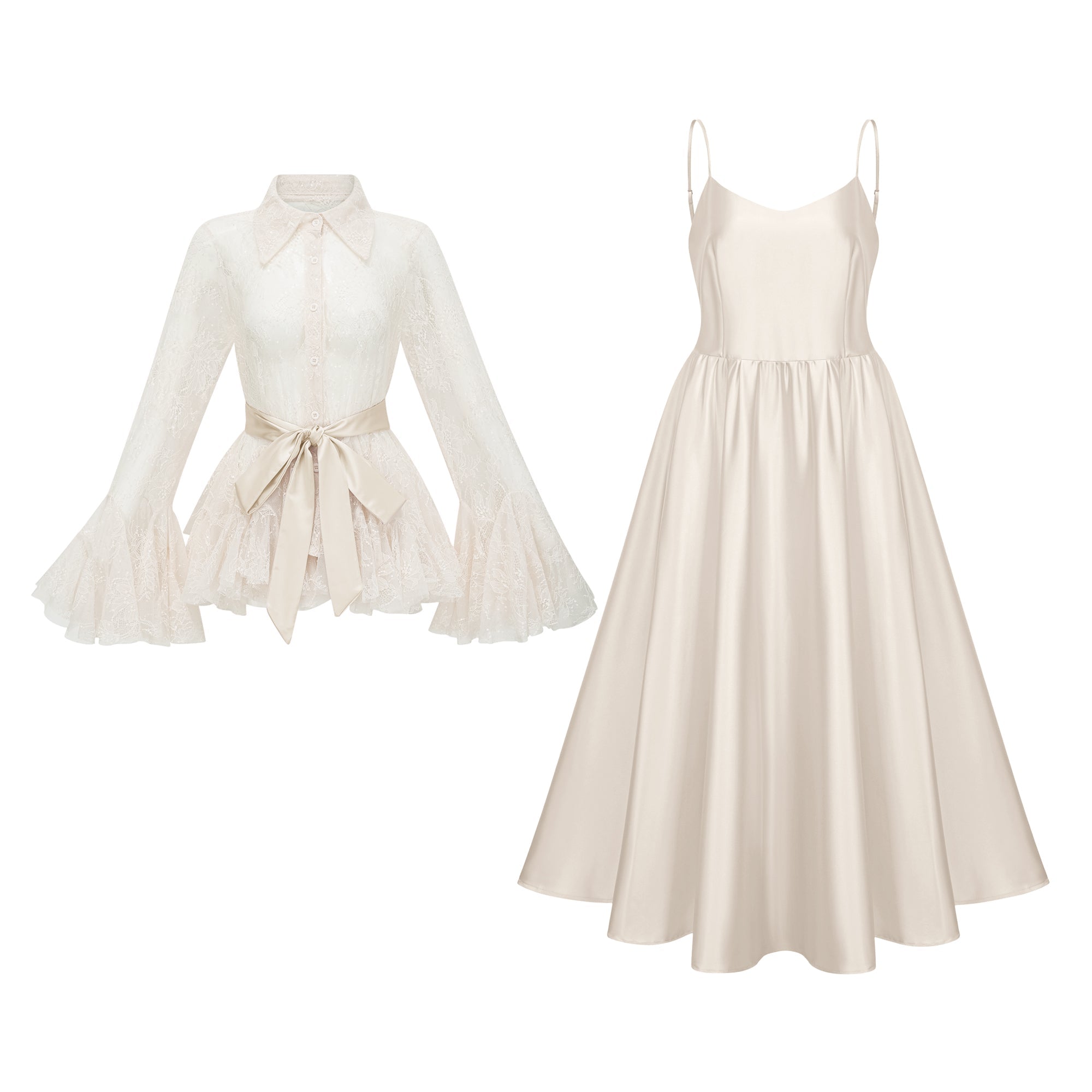 Fadila Neutral Semi-Sheer Blouse & Dress Set