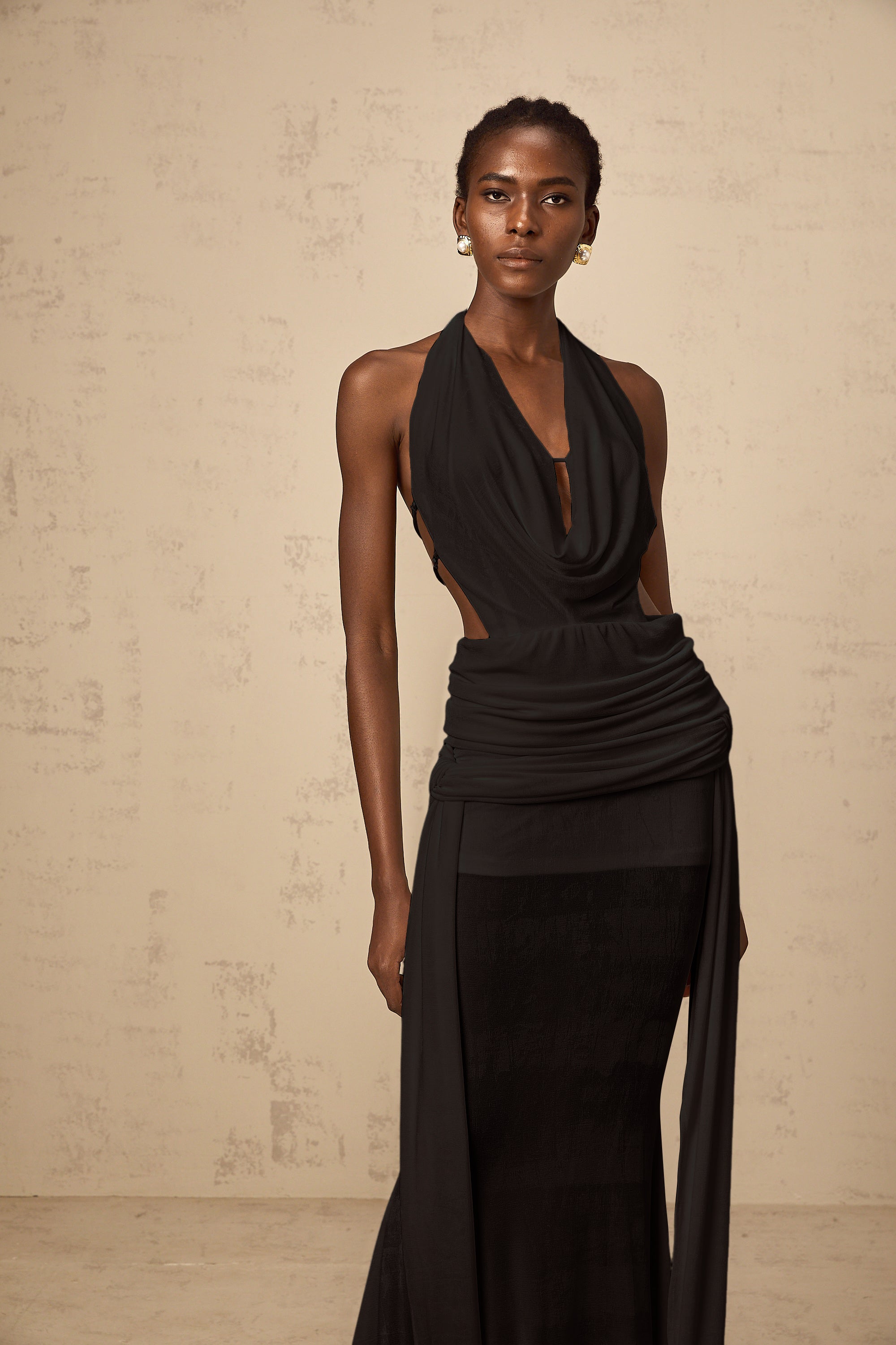 Déotille halterneck backless maxi dress in Black (Final Sale-US Only)