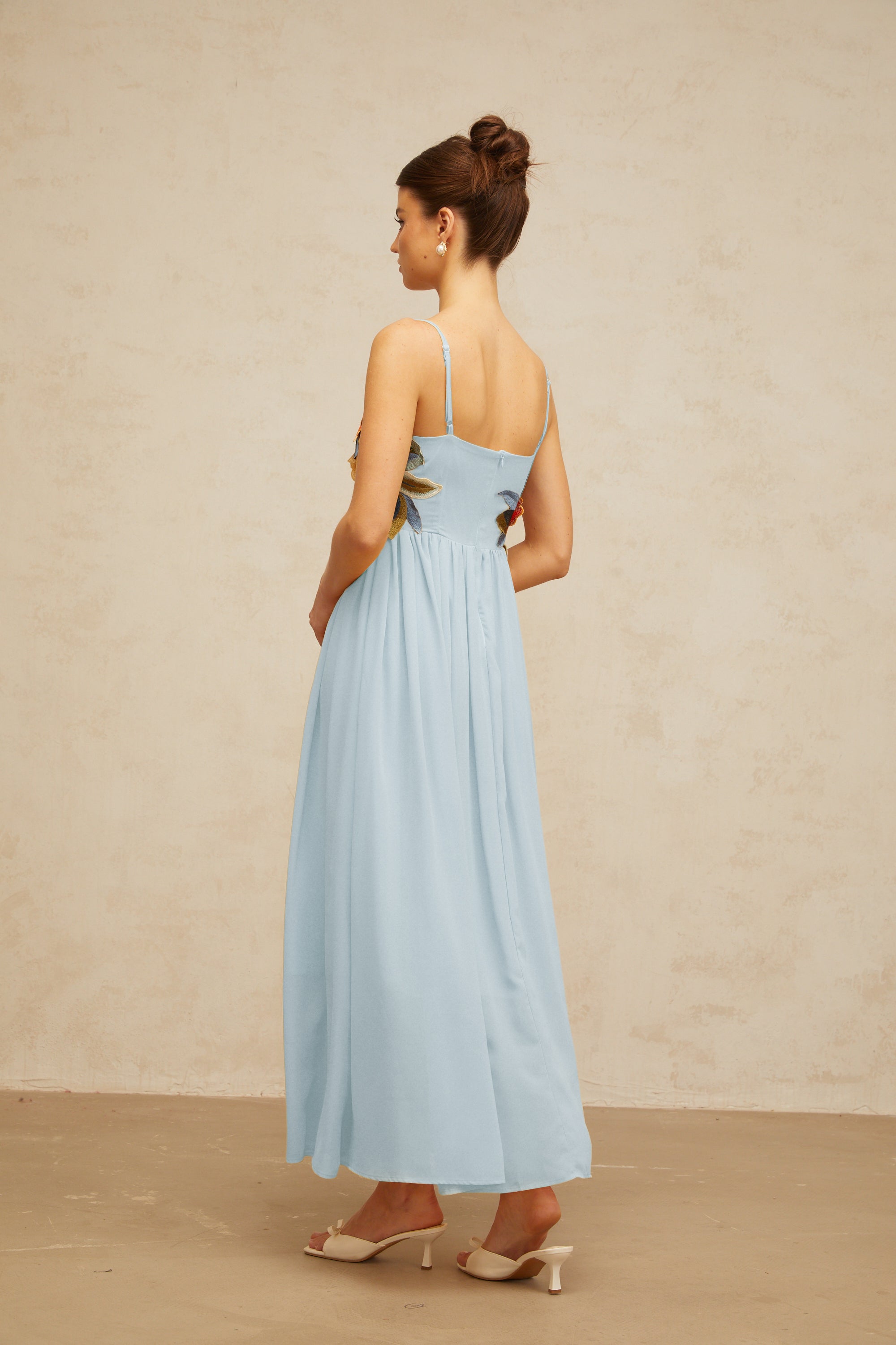 Josette floral-embroidered shirred maxi dress in Blue (Final Sale-US Only)
