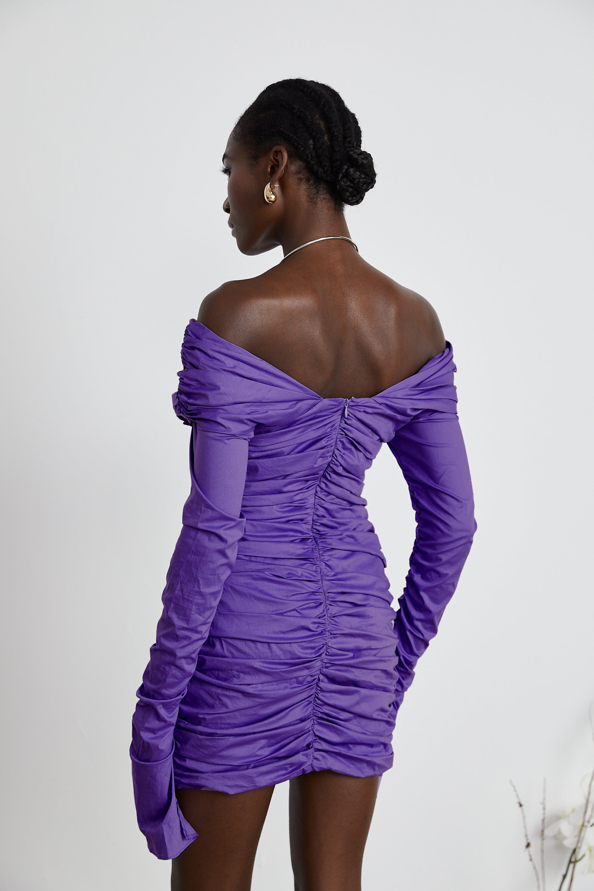 Apolline purple off-shoulder ruched mini dress (Final Sale-US Only)