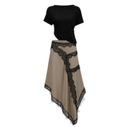 Fiamma Black Gathered Lace Panel Maxi Dress