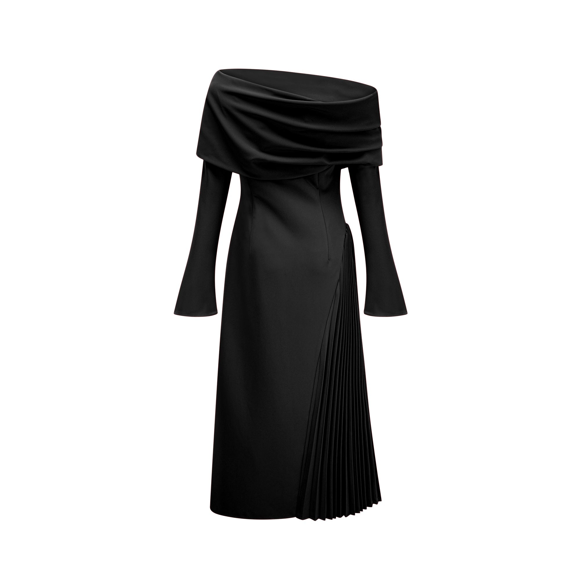 Valentine high-slit pleated maxi dress in Black (Final Sale-US Only)