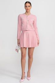 Delphine Blush Pink Knit Co-Ord Set With Long Sleeve Cardigan And Matching Mini Skirt
