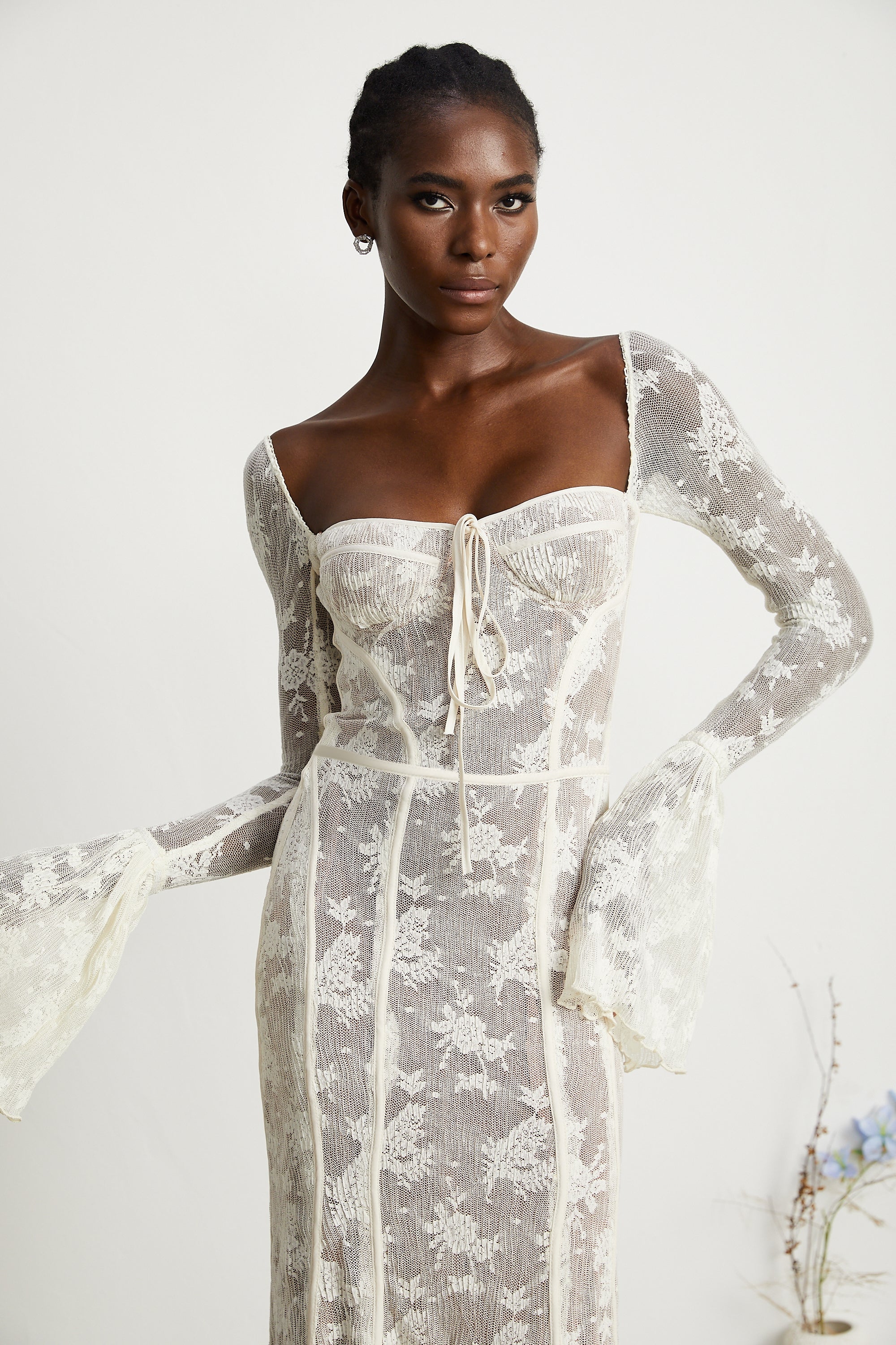 Marlene White Flared Lace Maxi Dress (Final Sale-US Only)