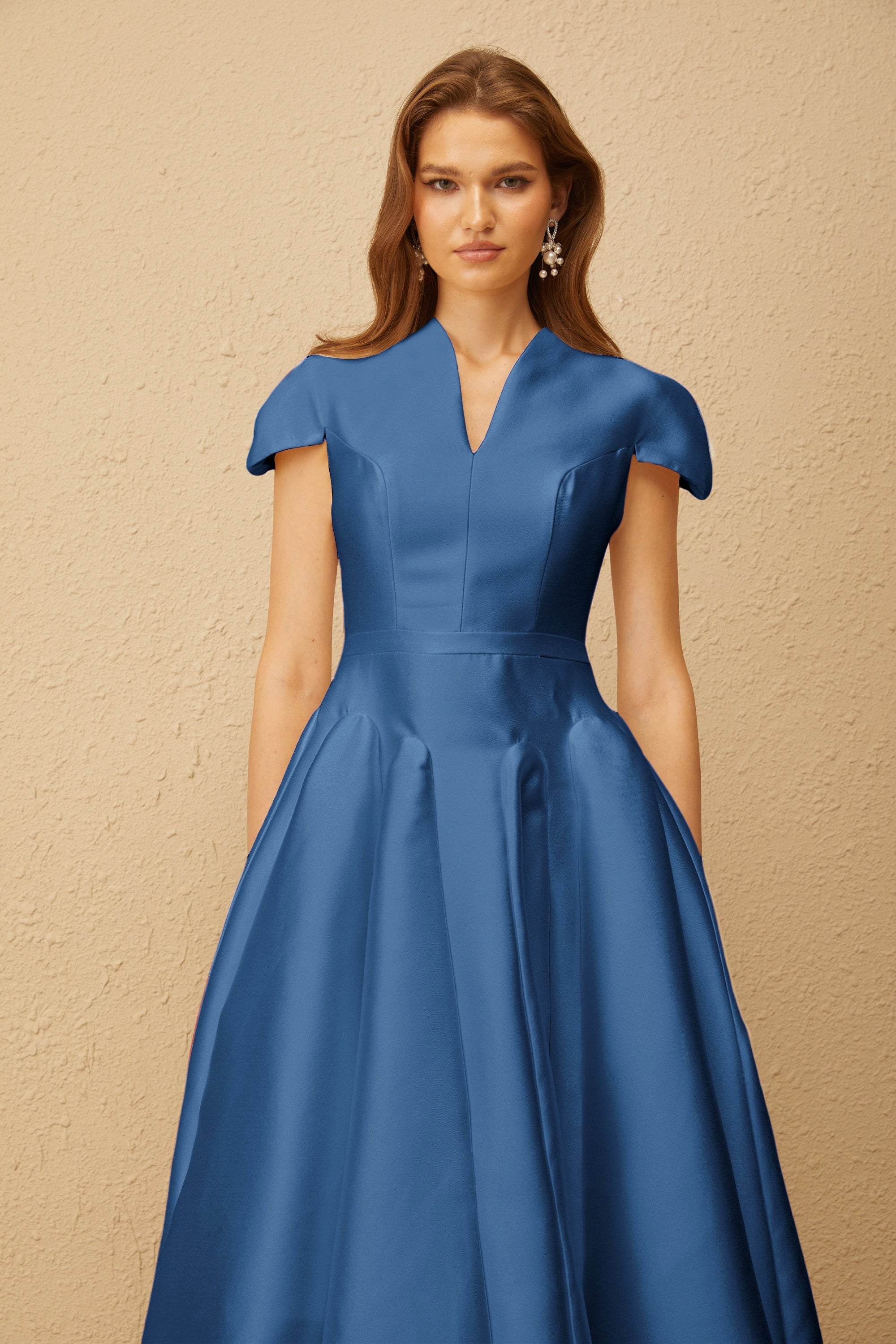 Aventin Blue Godet Design Midi Dress (Final Sale-US Only)