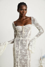 Marlene flared lace maxi dress in White