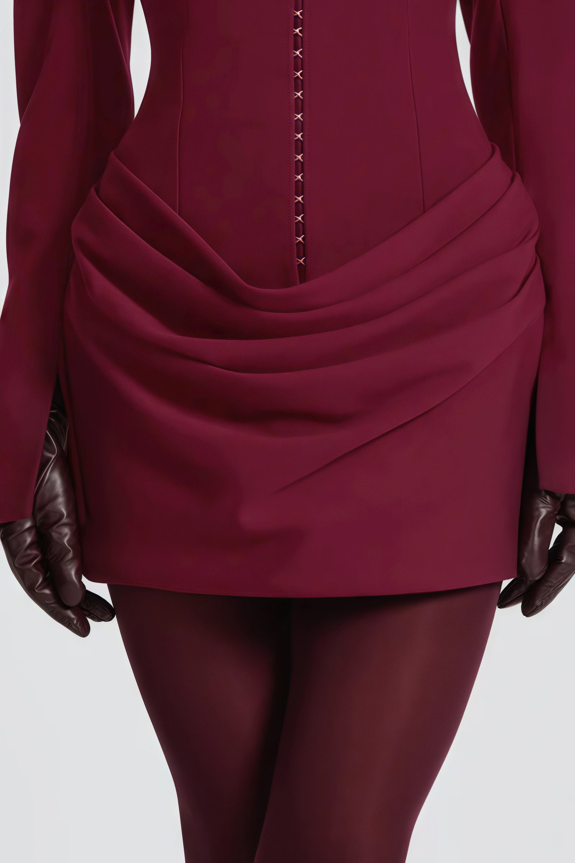 Rosette Burgundy Ruched Blazer Mini Dress (Final Sale)