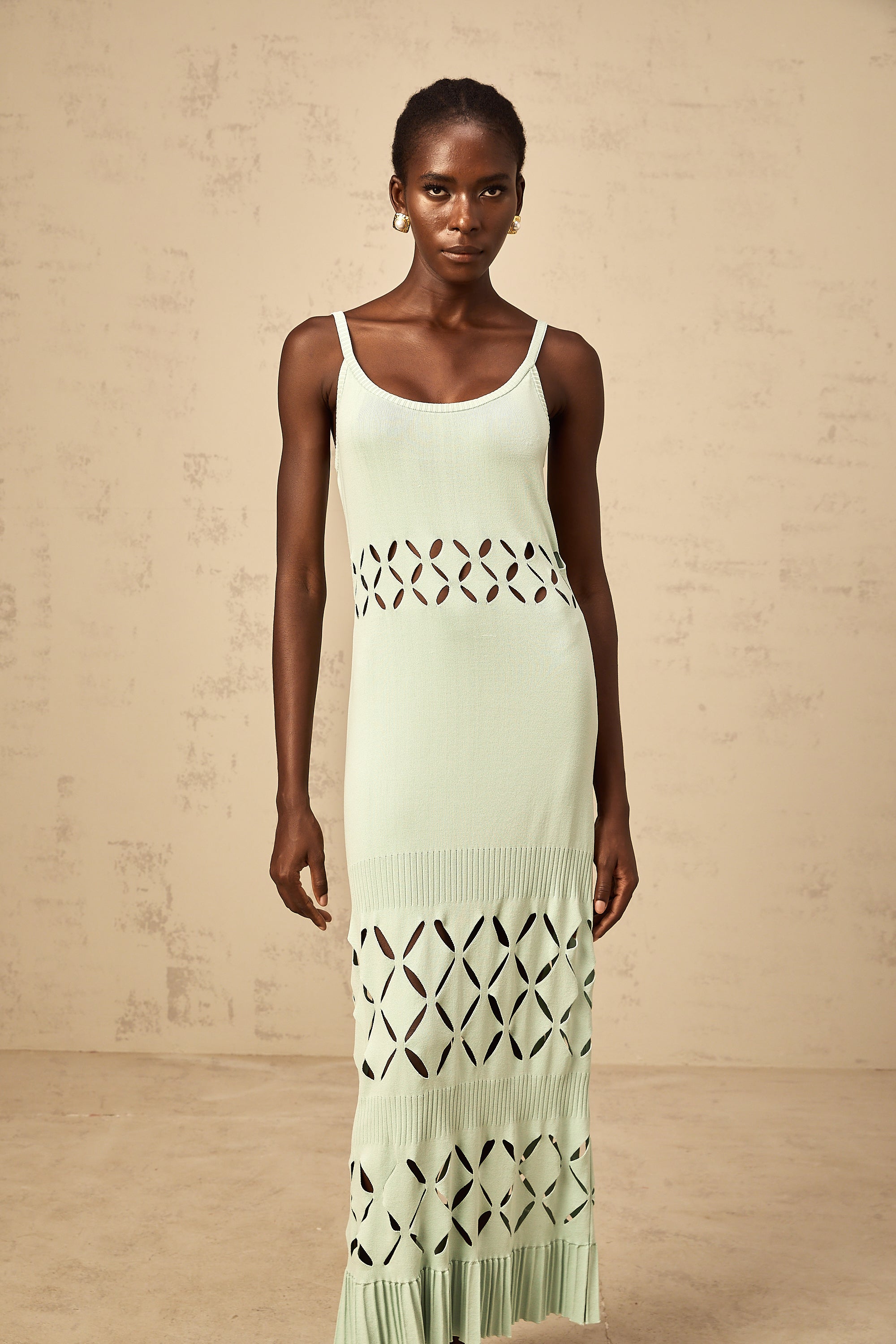 Léonore green cut-out knitted maxi dress
