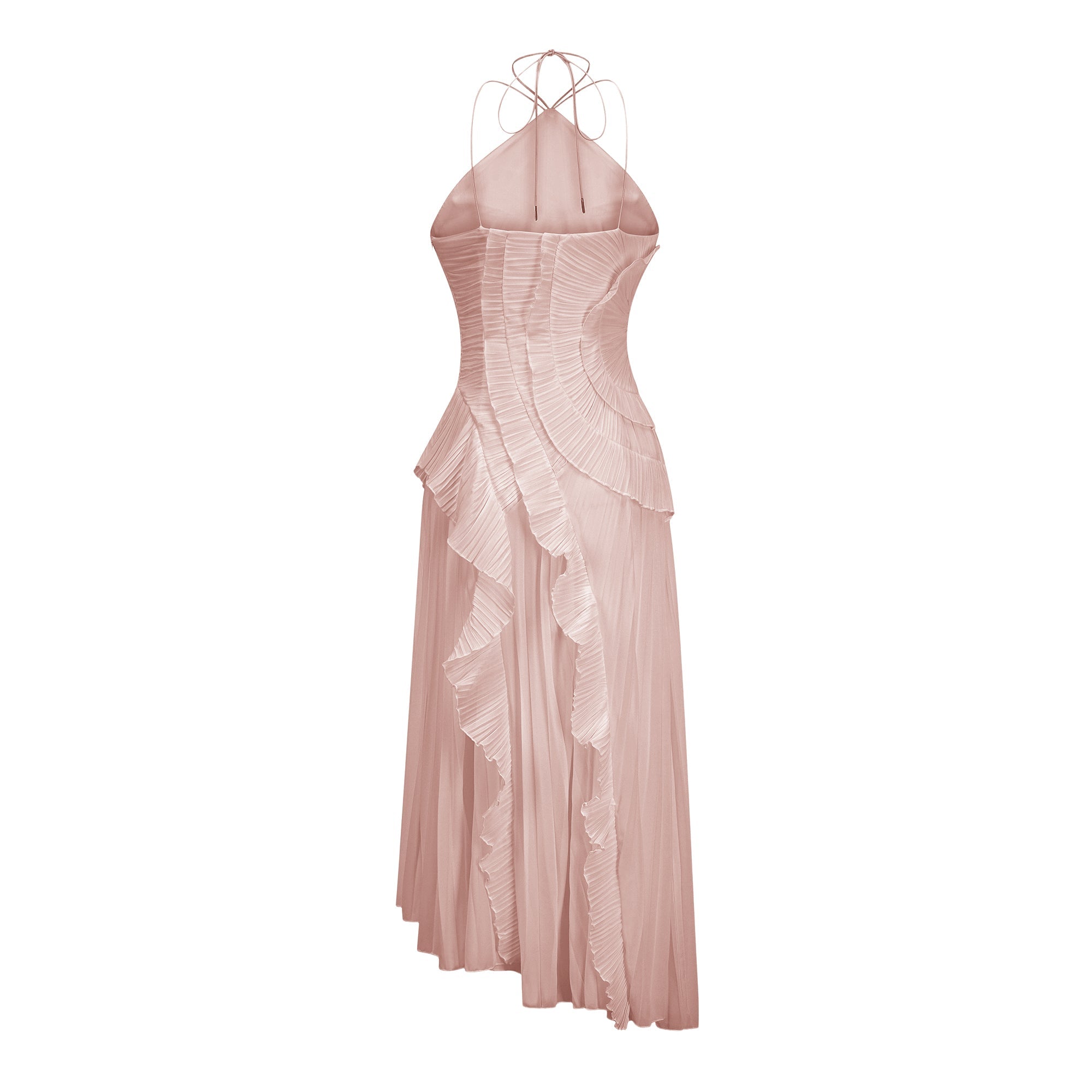 Doux Pink Ruffled Trim Pleated Midi Dress (Final Sale-US Only)