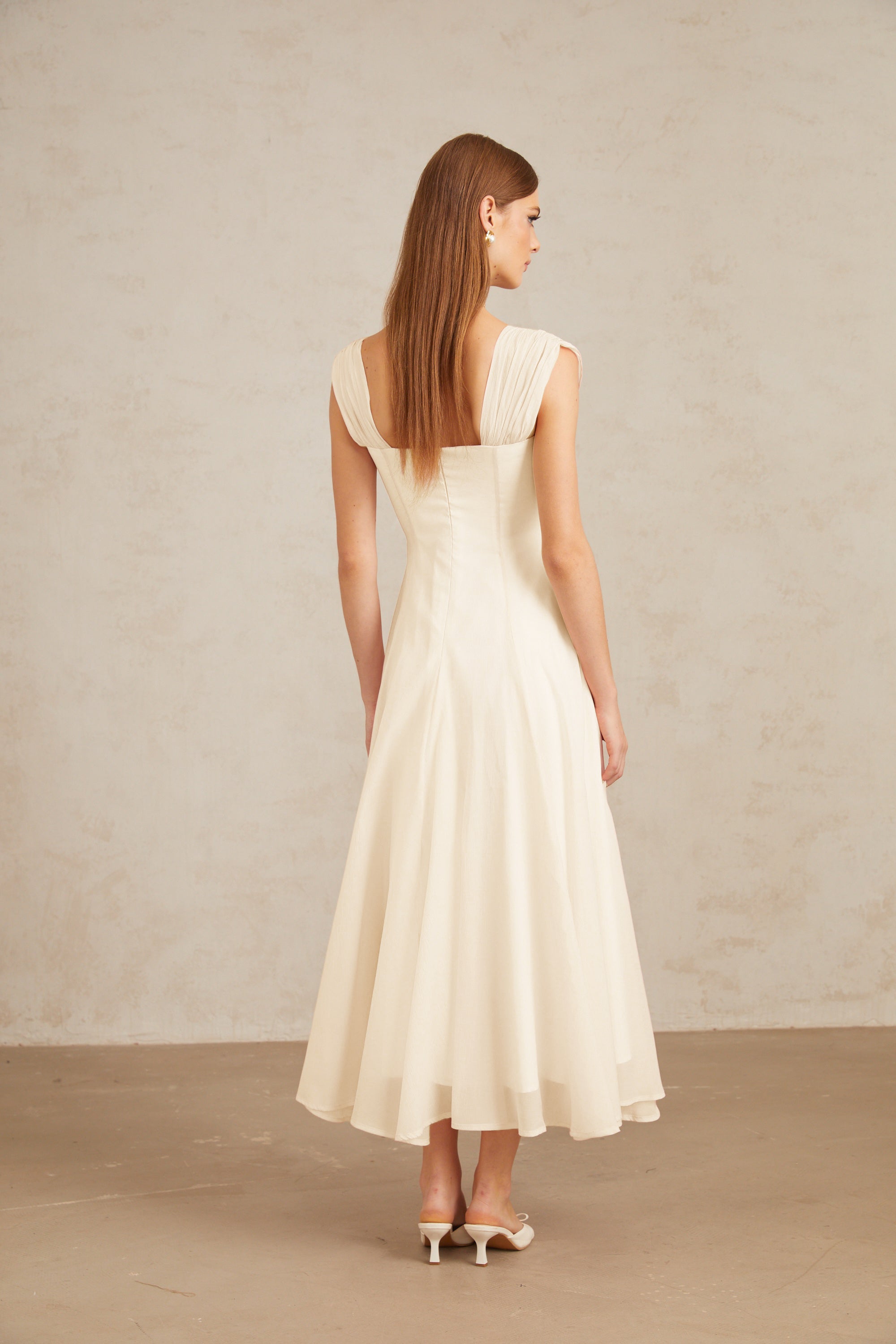 Érasme Cream White Flounced Midi dress
