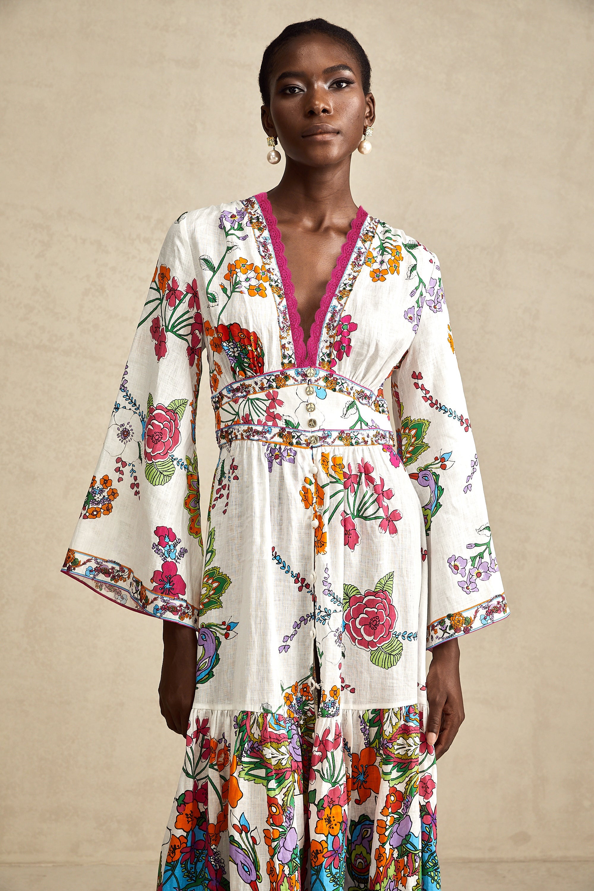 Hélène floral-print V-neck midi dress