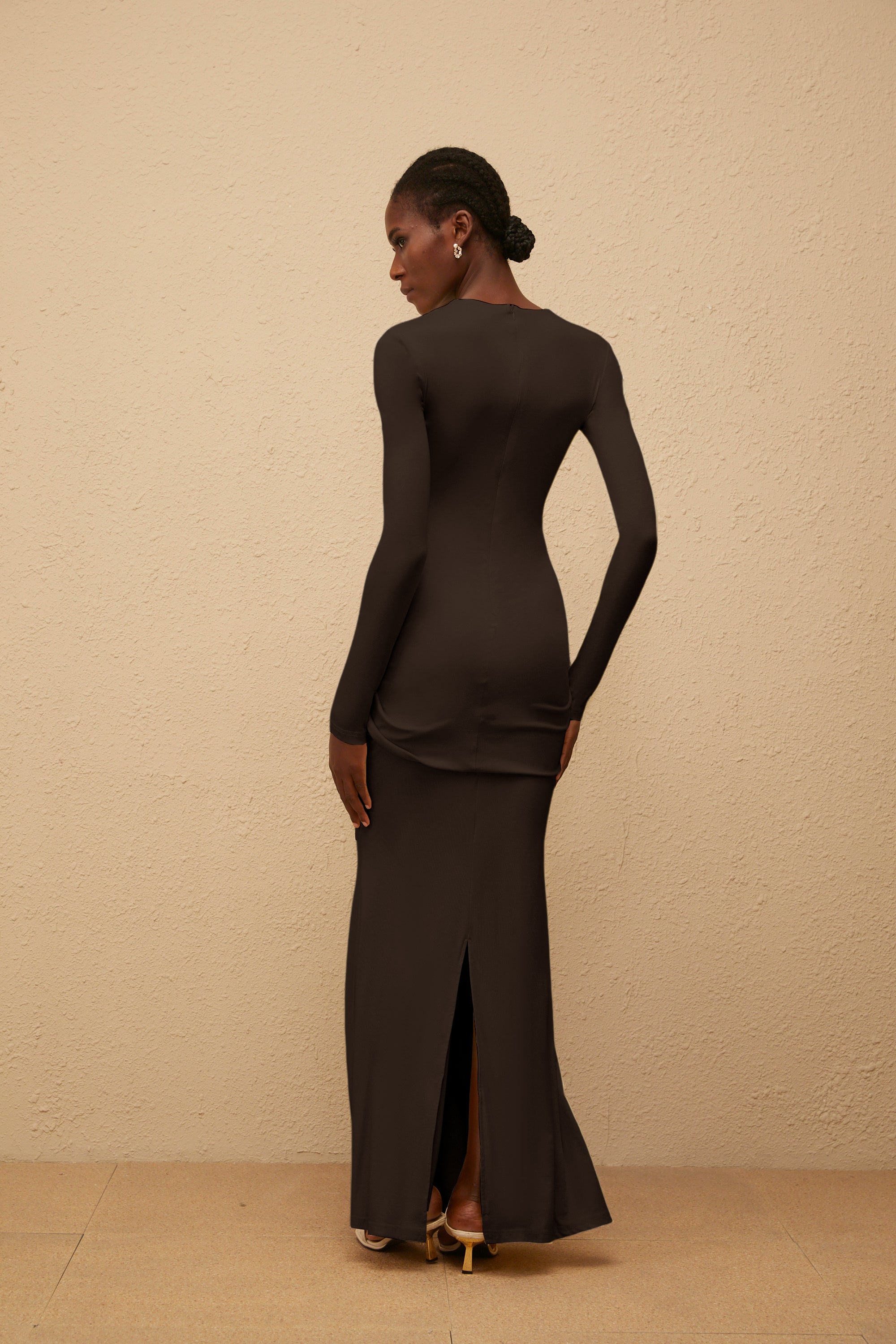 Nolwenn Brown Gathered Maxi Dress