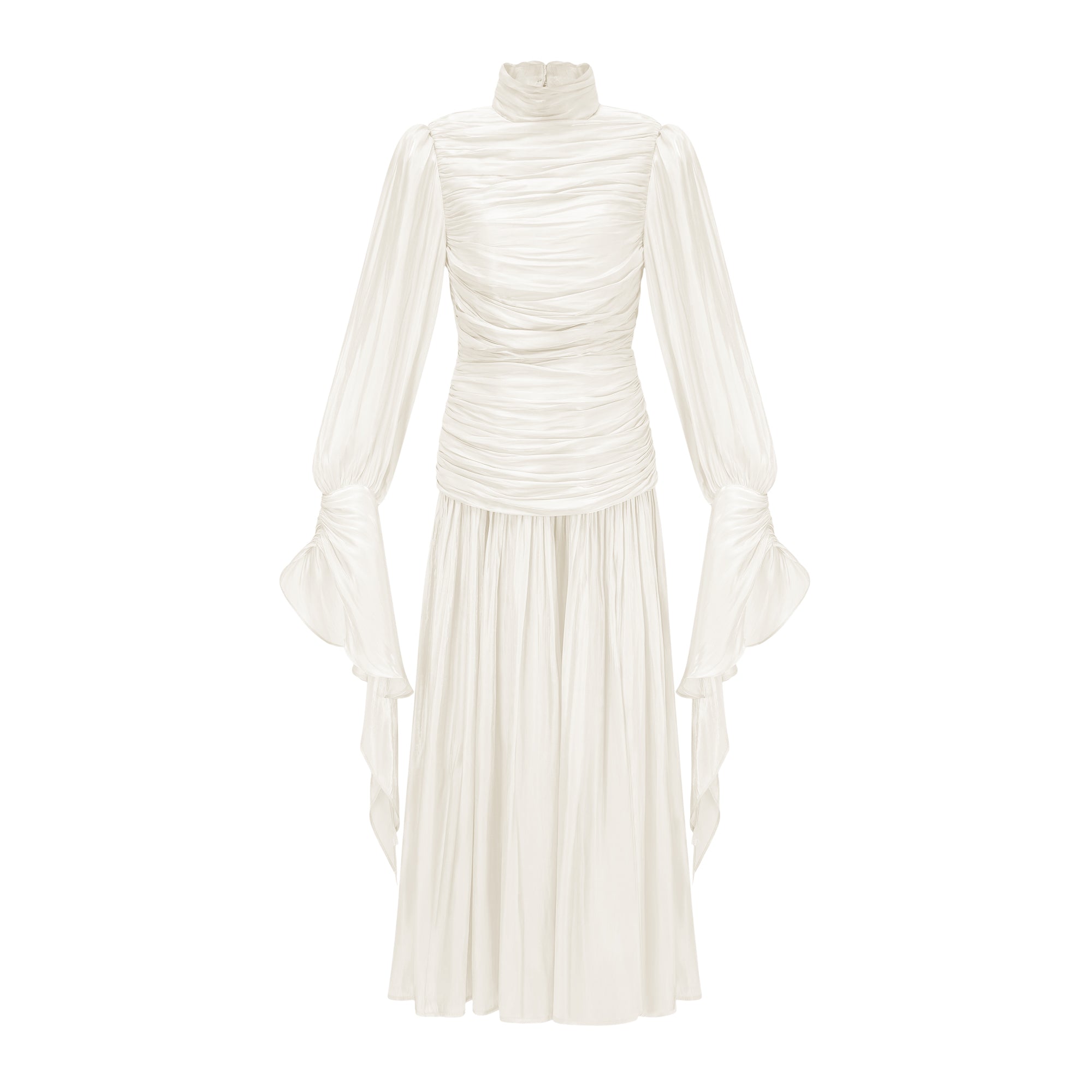 Sarolta Neutral Glossy Ruched Maxi Dress (Final Sale-US Only)