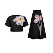 Irène Black Sequin Floral Embroidered Matching Set (Final Sale-US Only)