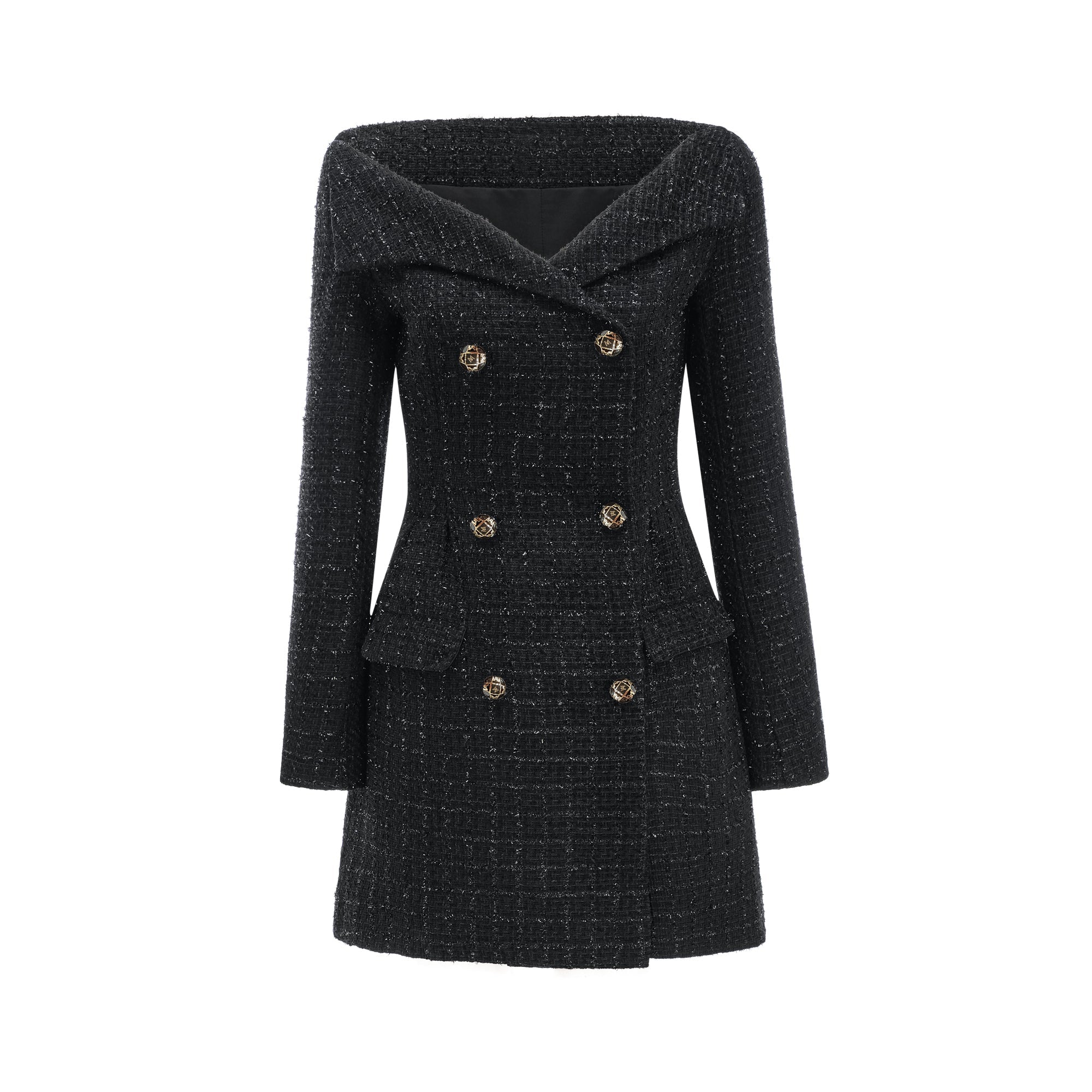 Erin black double-breasted coat dress