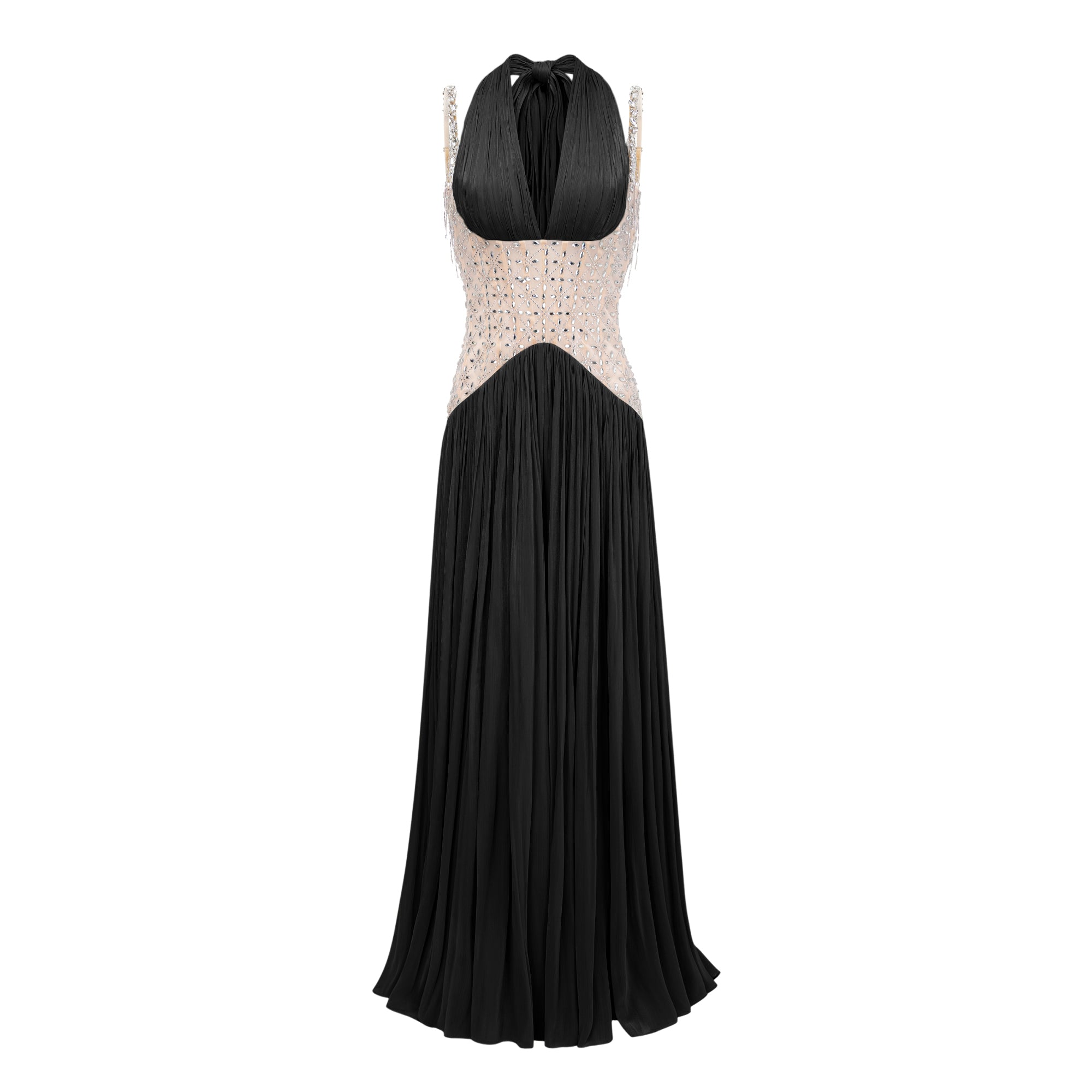 Gwenaëlle Black Rhinestone Panel Maxi Dress (Final Sale-US Only)