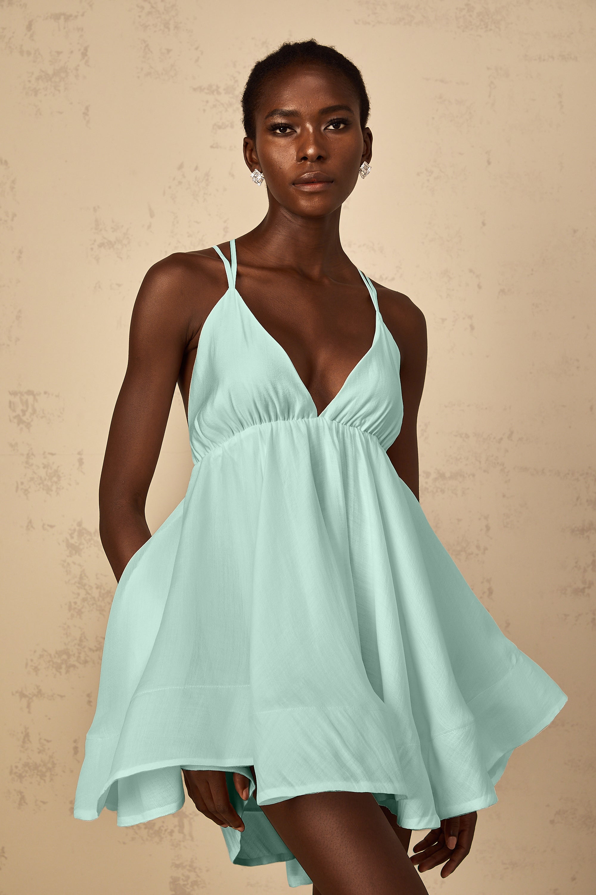 Quincie Green Shirred Flounced Mini Dress (Final Sale-US Only)