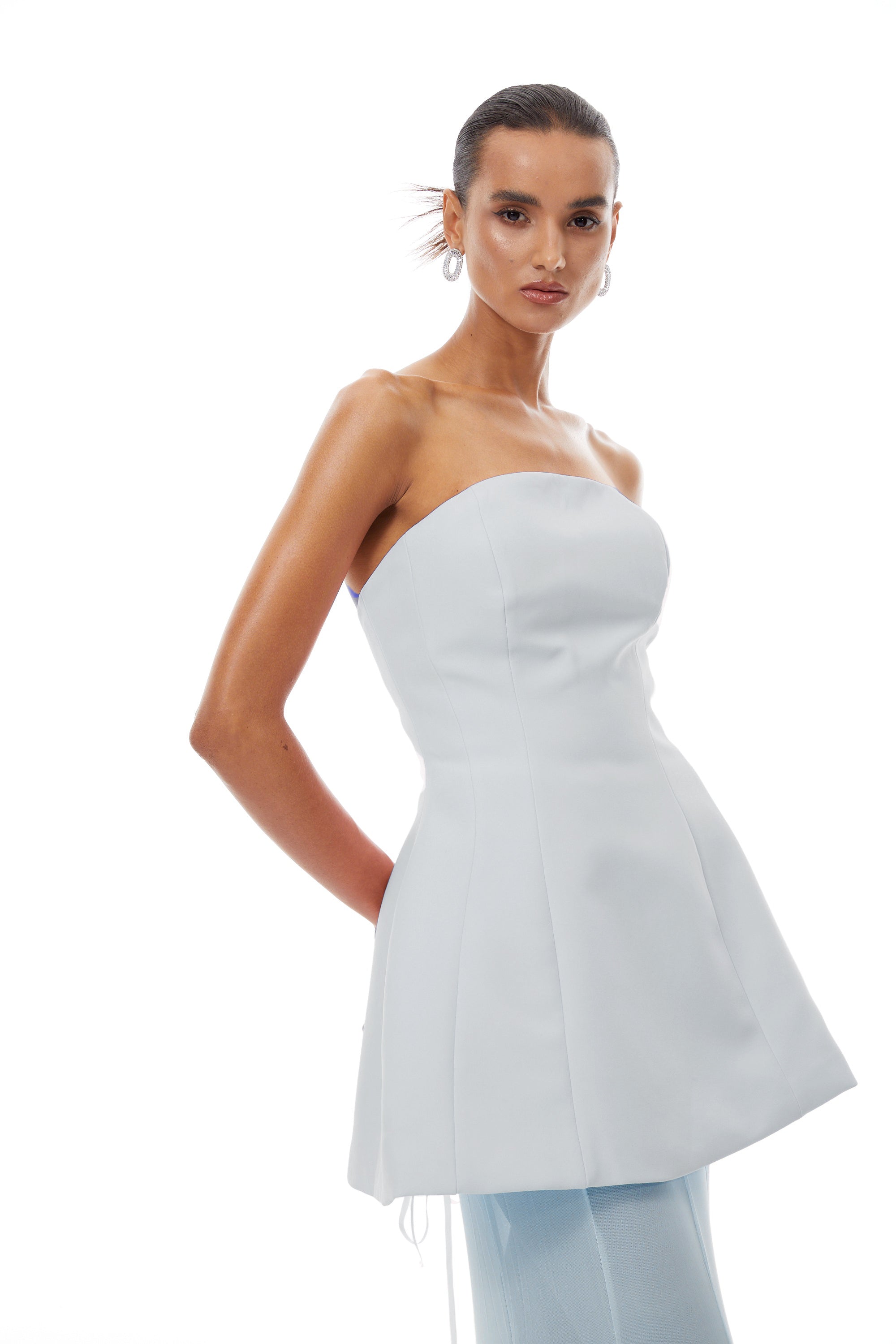 Mélanie Blue Corset Dress & Mesh Skirt Set (Final Sale-US Only)