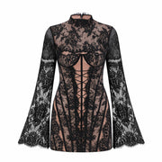 Bulelwa Black Semi-Sheer Floral Lace Mini Dress (Final Sale-US Only)
